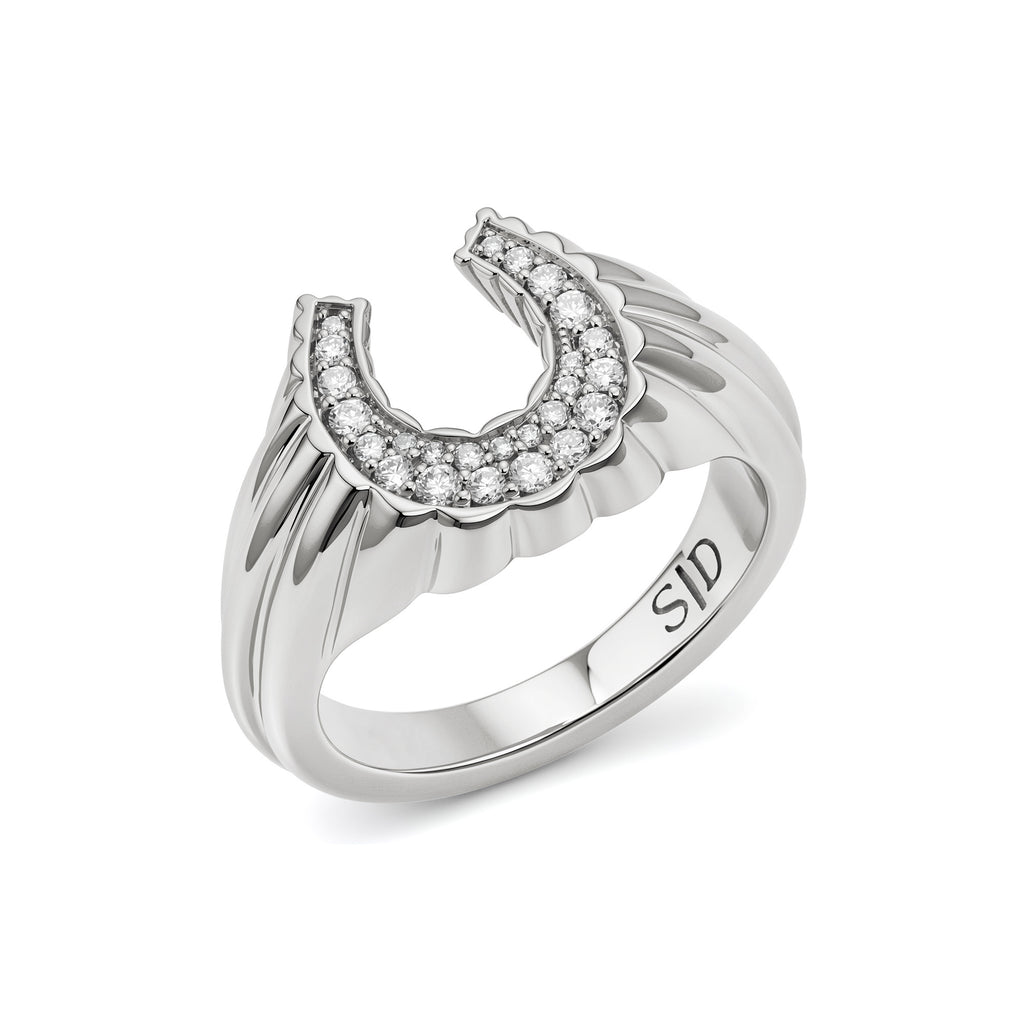 Silver Domed Petal Horseshoe Ring