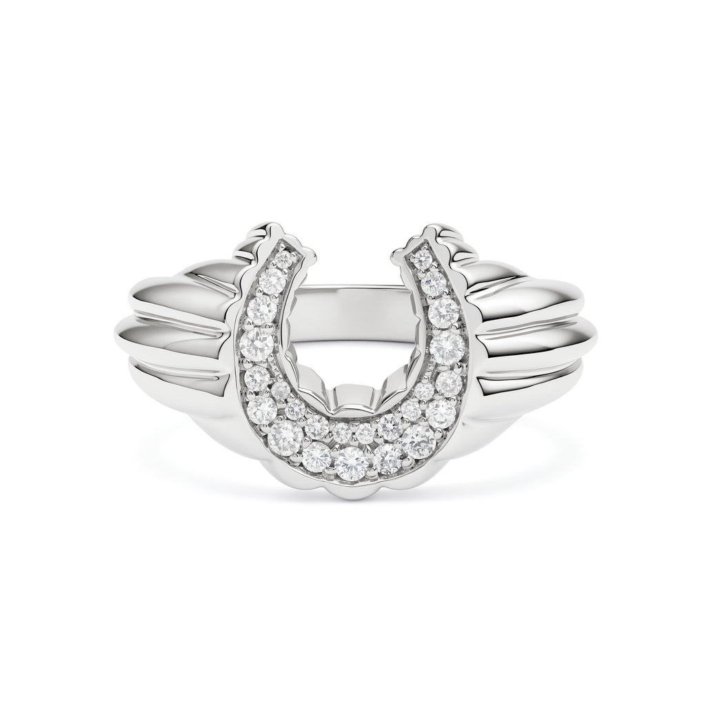 Silver Domed Petal Horseshoe Ring