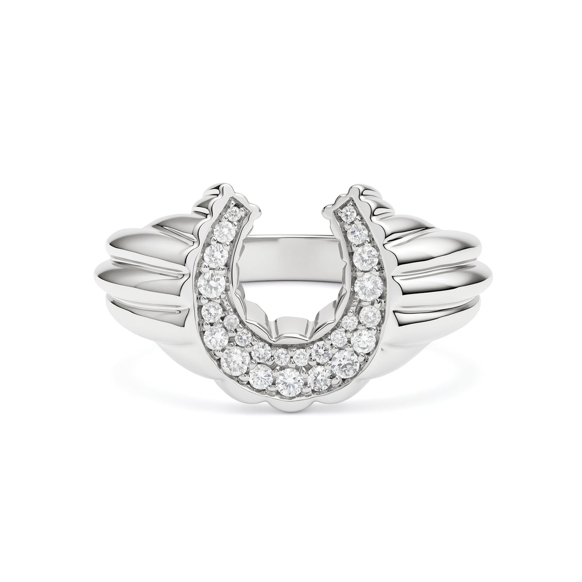 Silver Domed Petal Horseshoe Ring