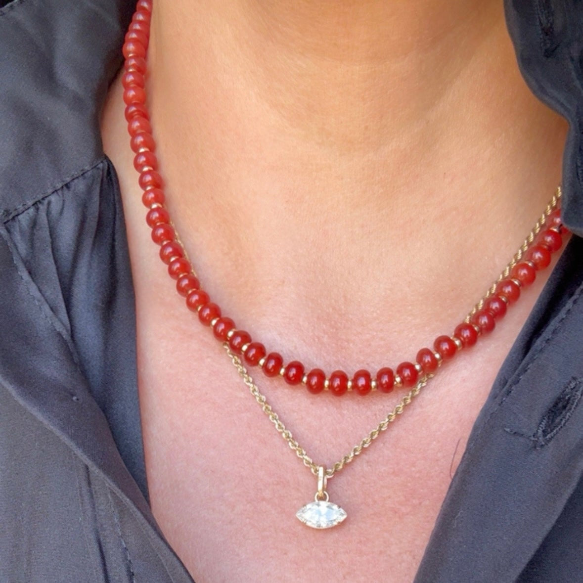 Red Agate & Gold Beaded Necklace