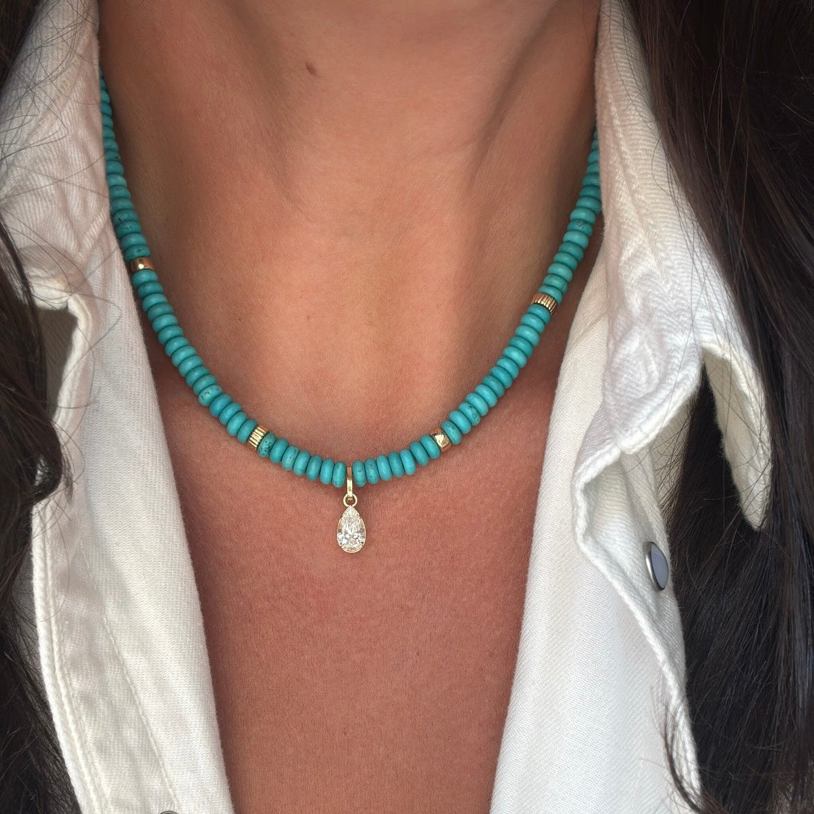 Turquoise & Gold Rondelle Necklace