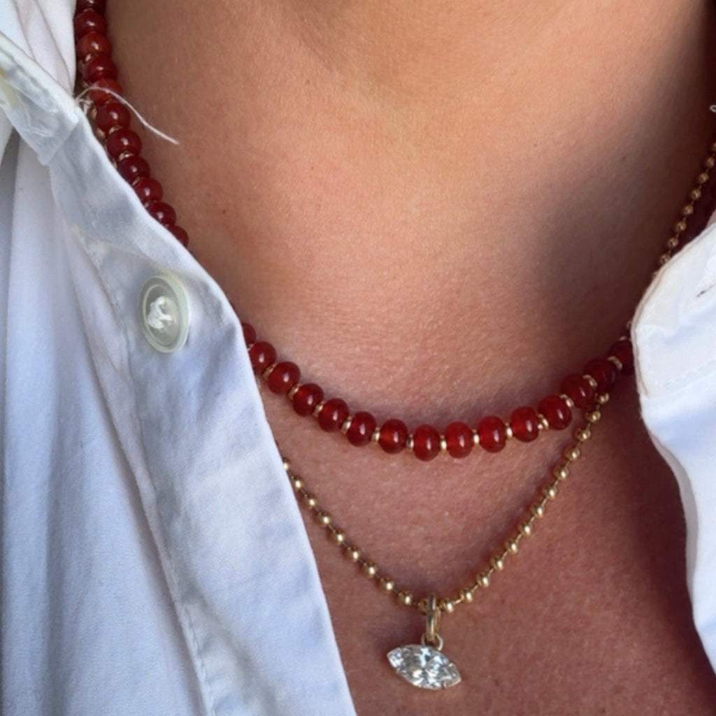 Red Agate & Gold Beaded Necklace