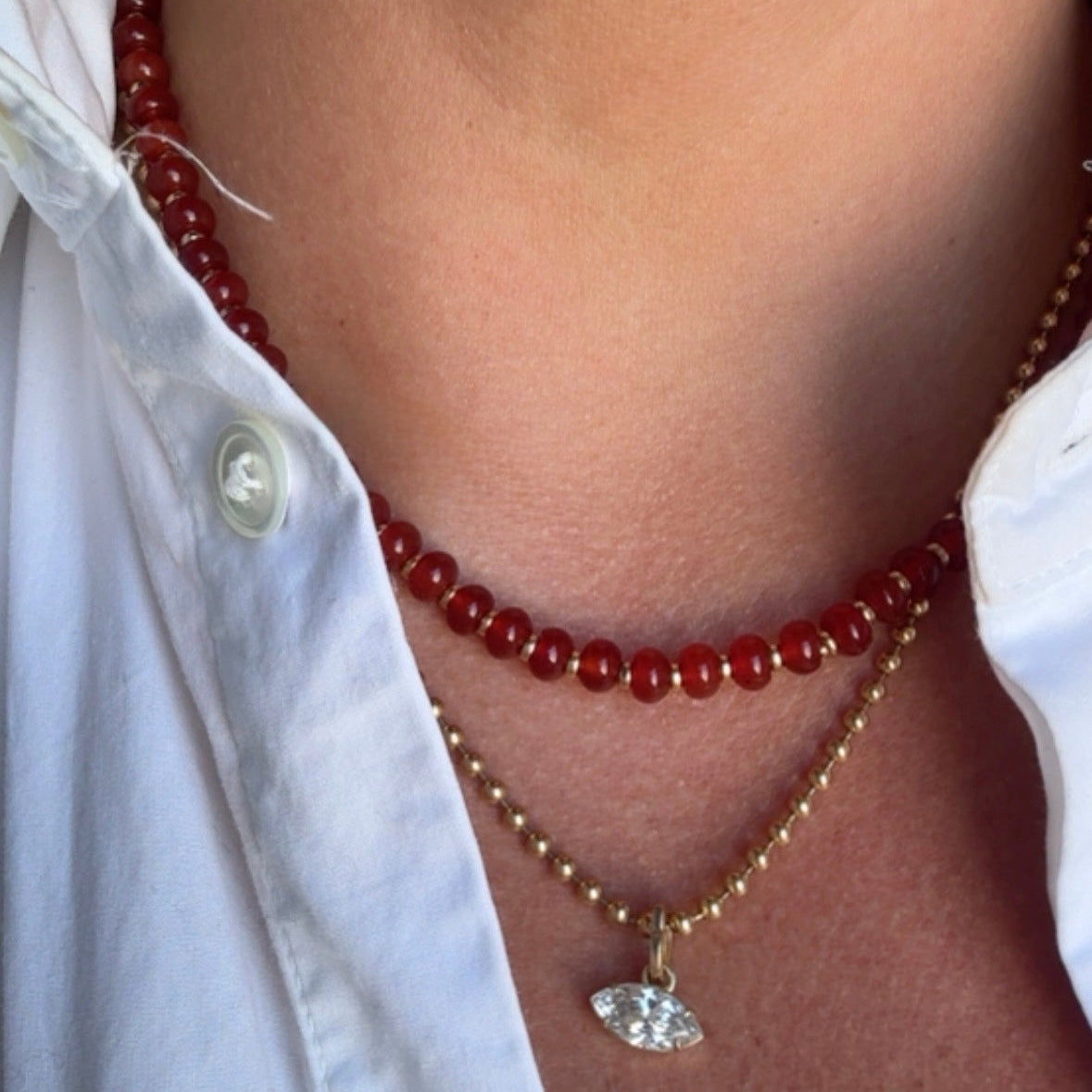 Red Agate & Gold Beaded Necklace