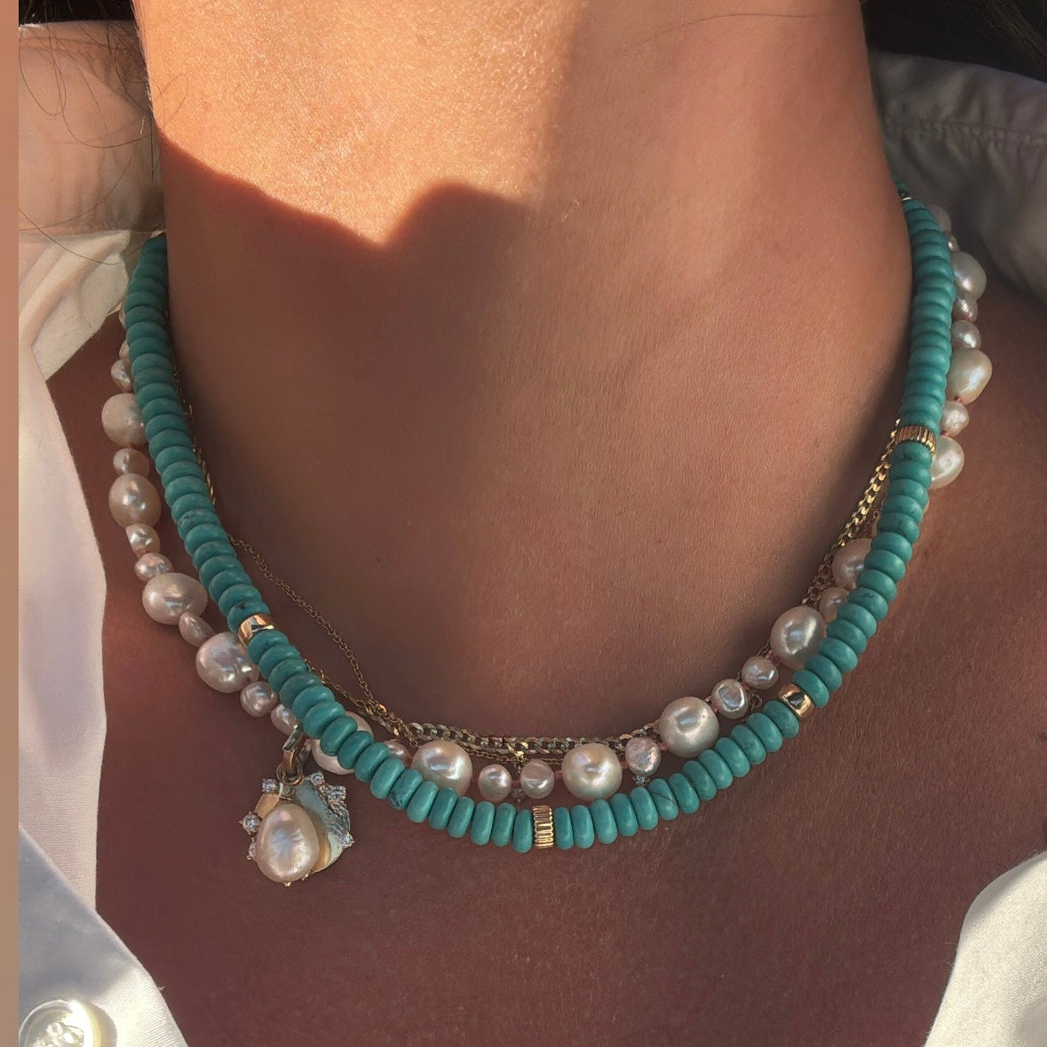 Turquoise & Gold Rondelle Necklace