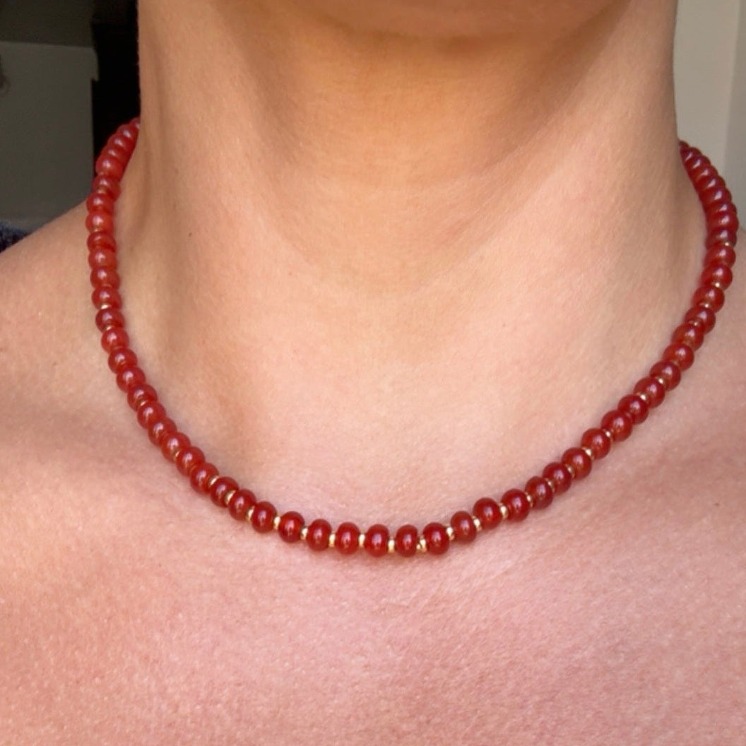Red Agate & Gold Beaded Necklace