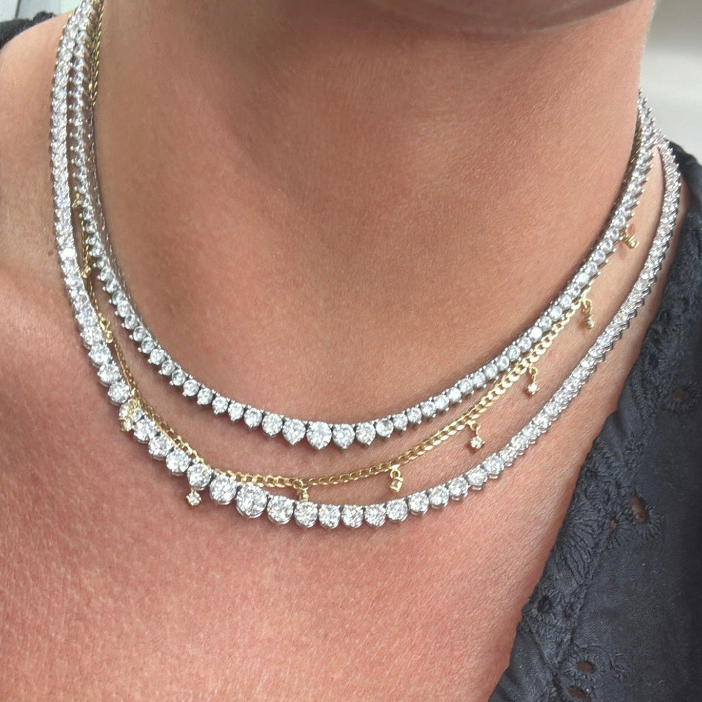 Graduated 3 Prong Lab Diamond Tennis Necklace