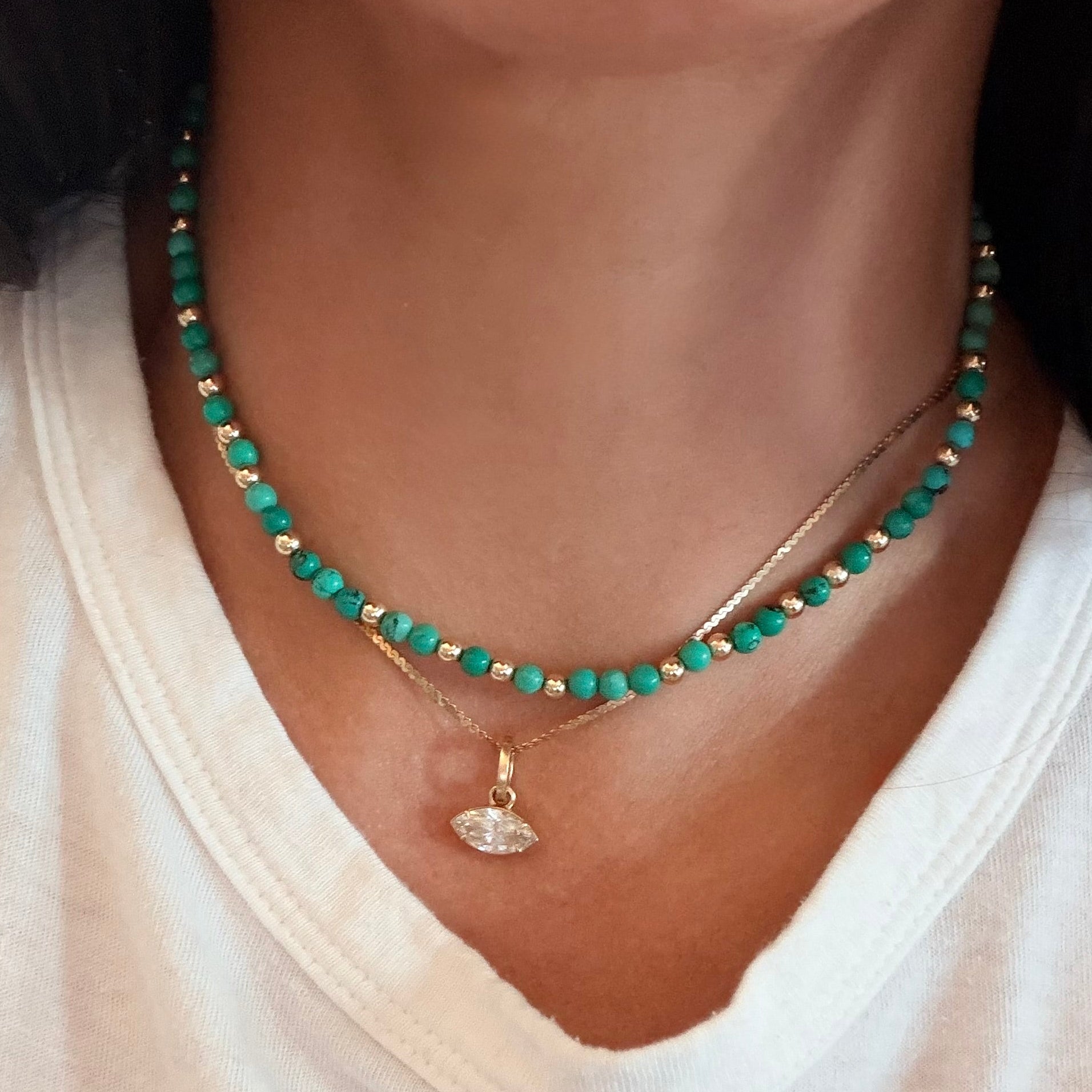 Turquoise & Gold Beaded Necklace