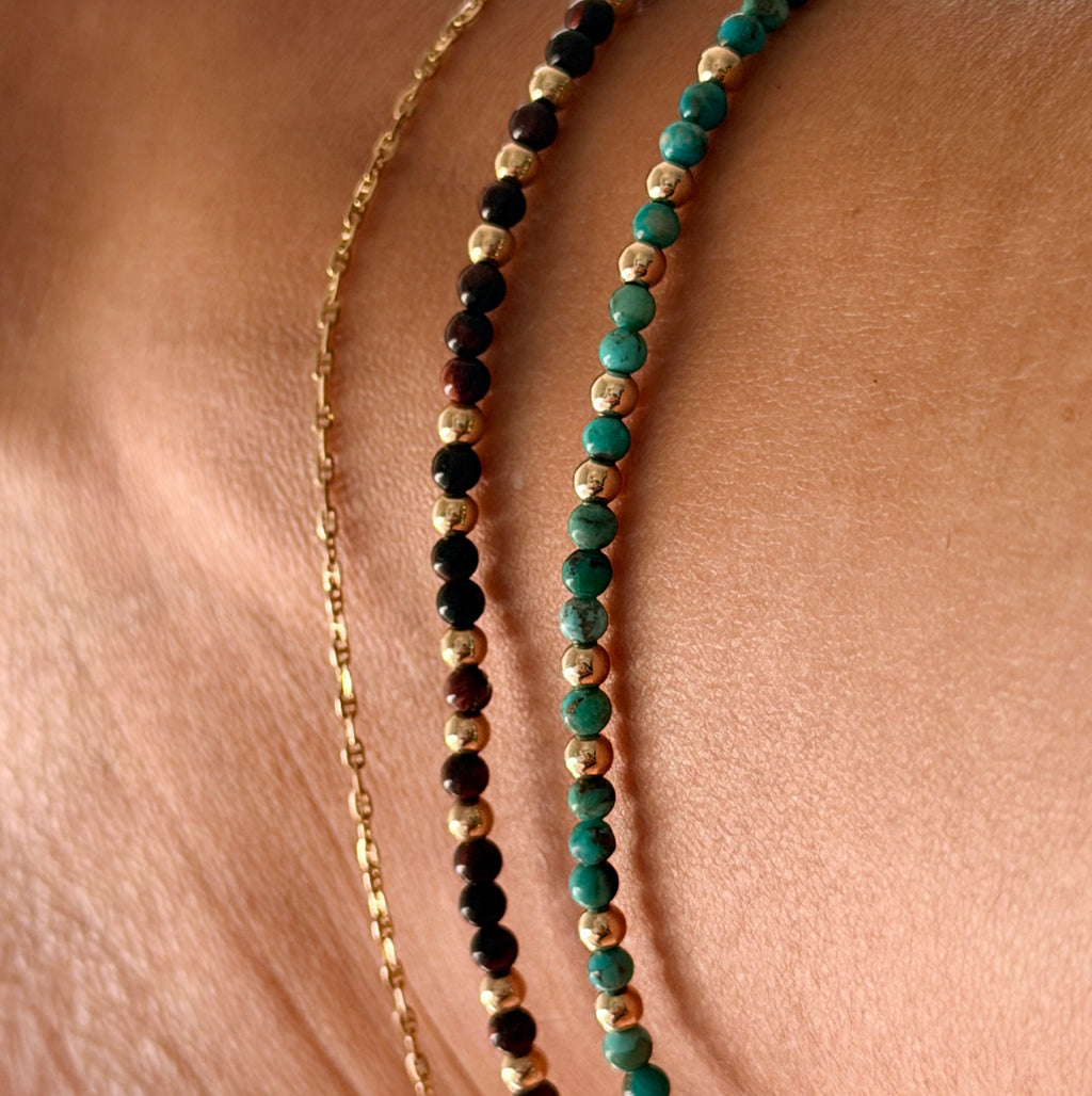 Turquoise & Gold Beaded Anklet