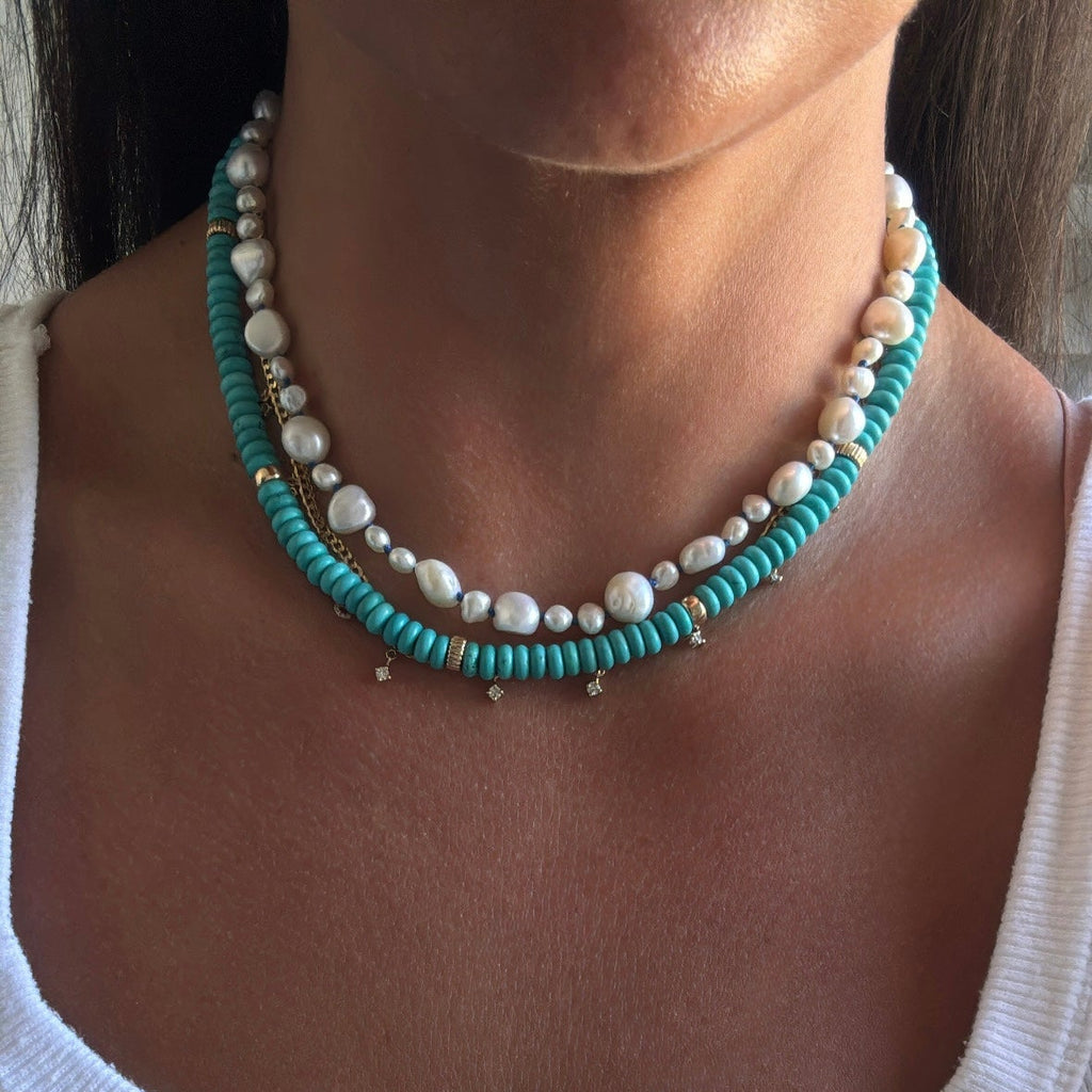 Turquoise & Gold Rondelle Necklace