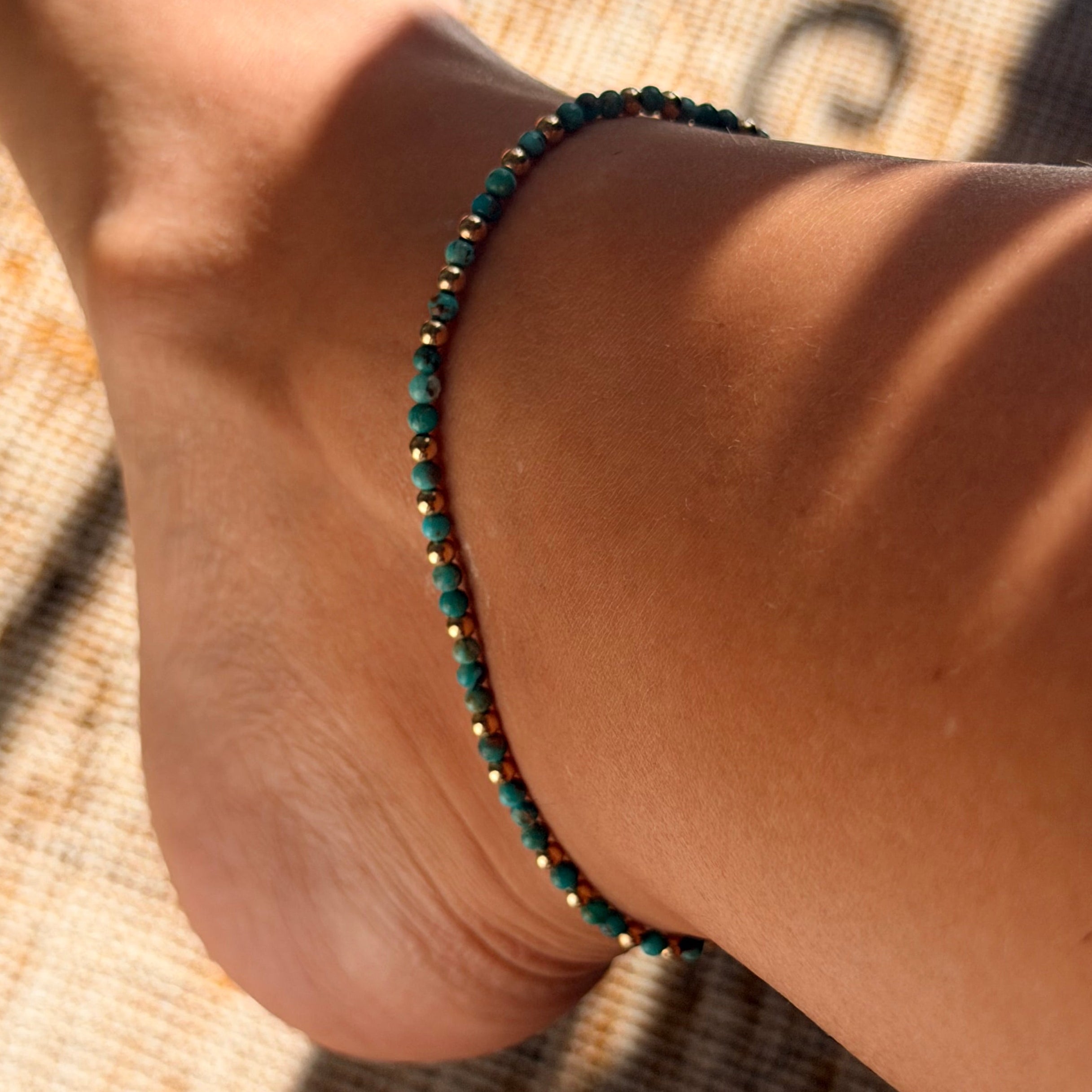 Turquoise & Gold Beaded Anklet