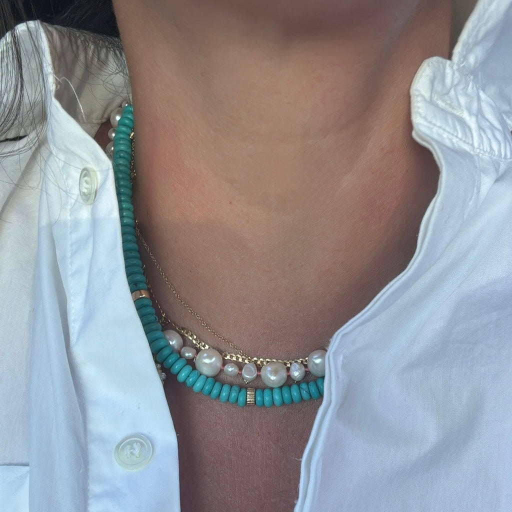 Turquoise & Gold Rondelle Necklace