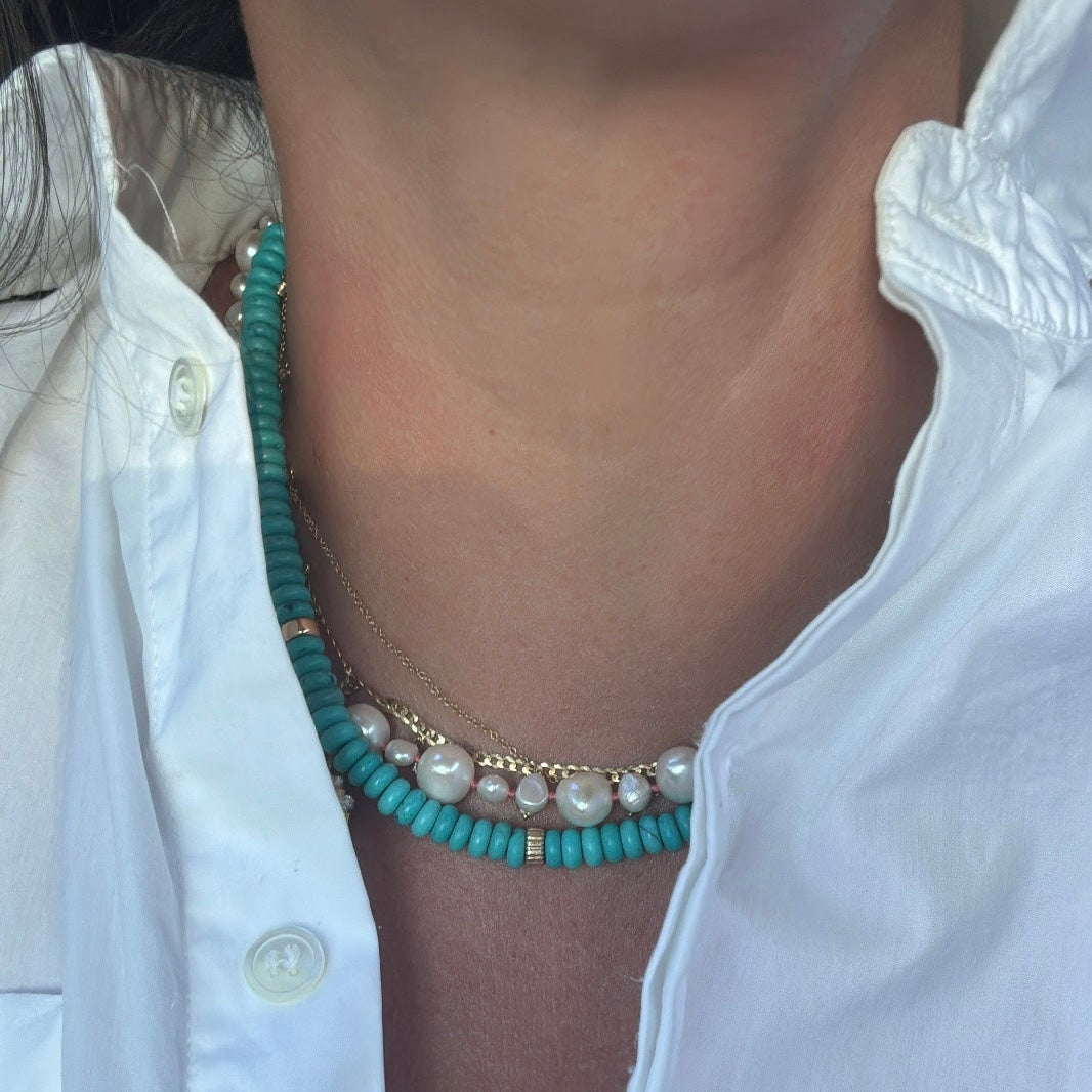 Turquoise & Gold Rondelle Necklace