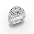 Silver ring with a diamond on a white background