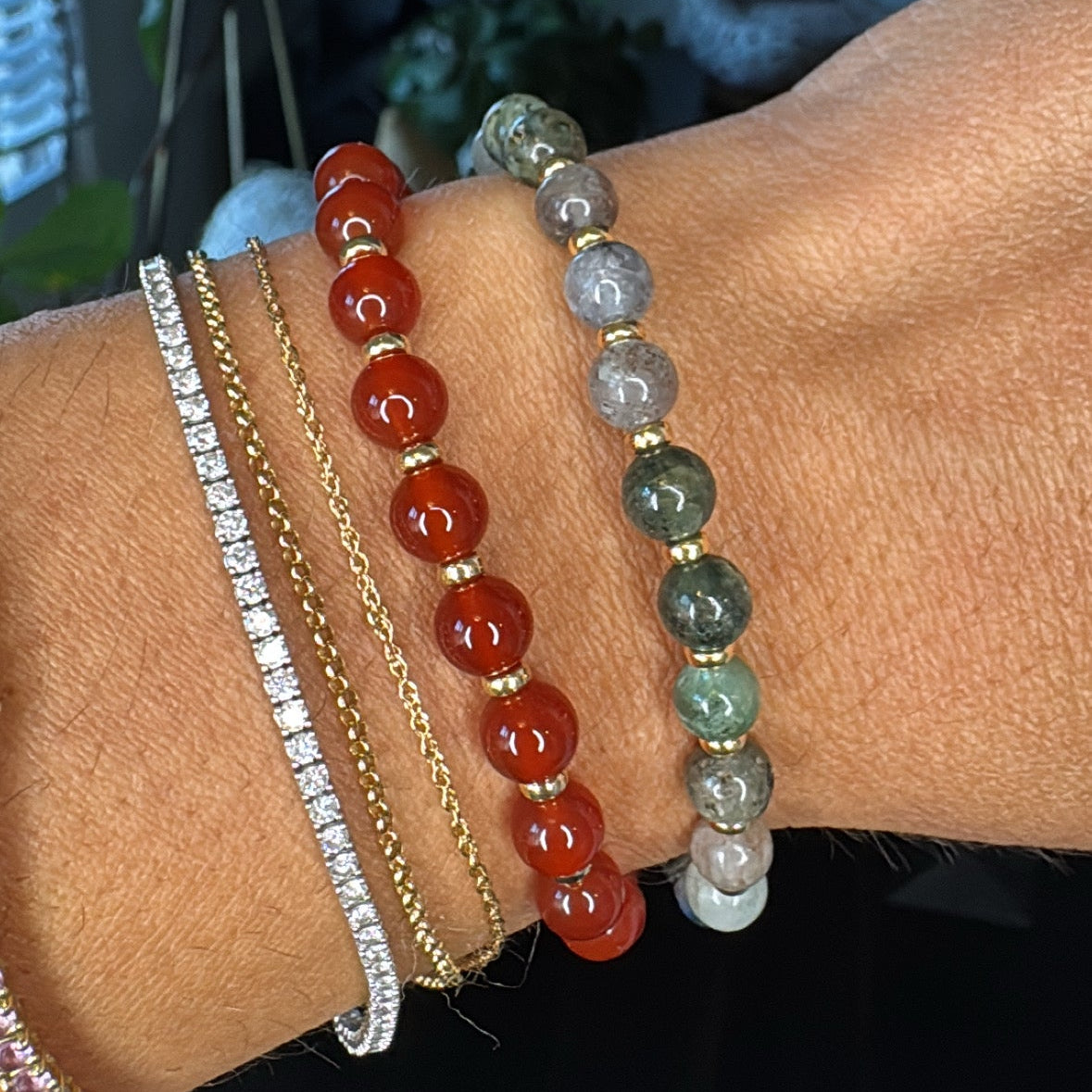Blue Kyanite & Gold Beaded Bracelet