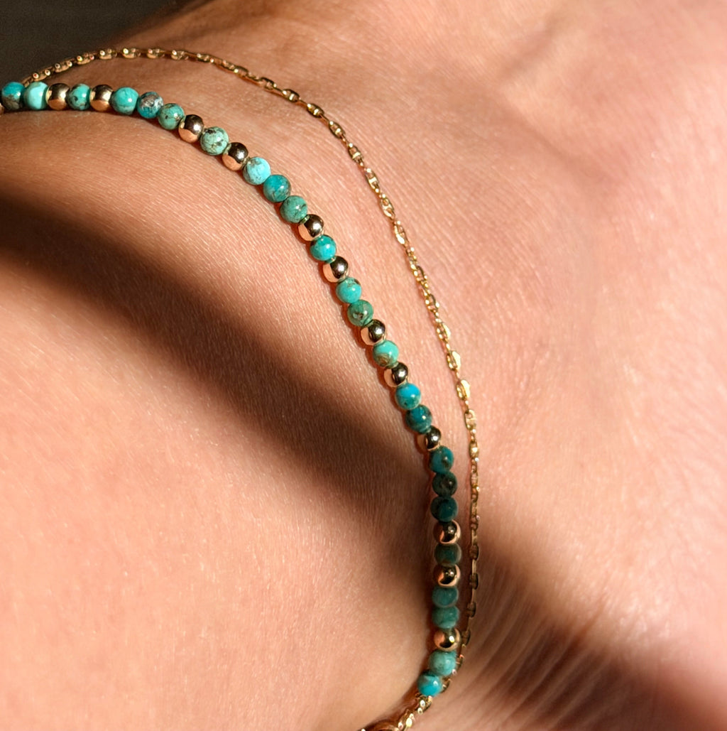 Turquoise & Gold Beaded Anklet