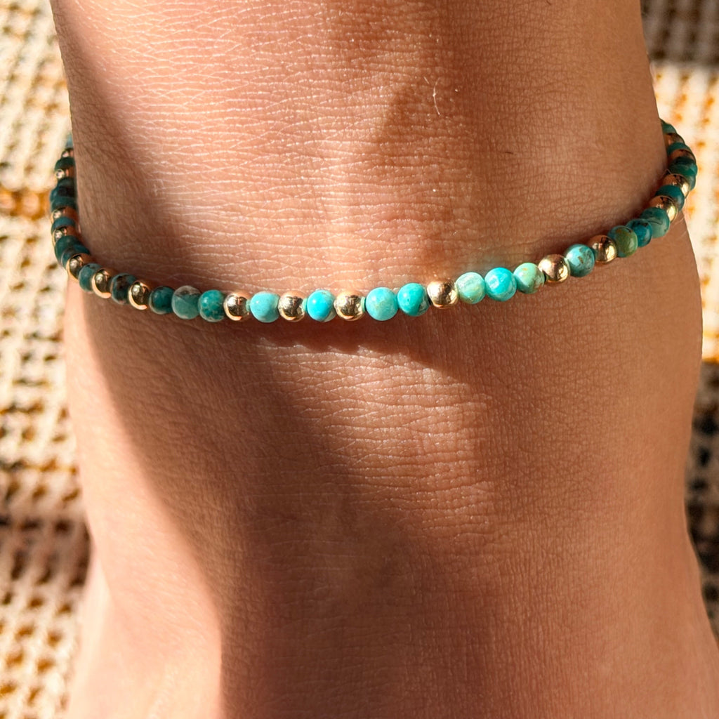 Turquoise & Gold Beaded Anklet