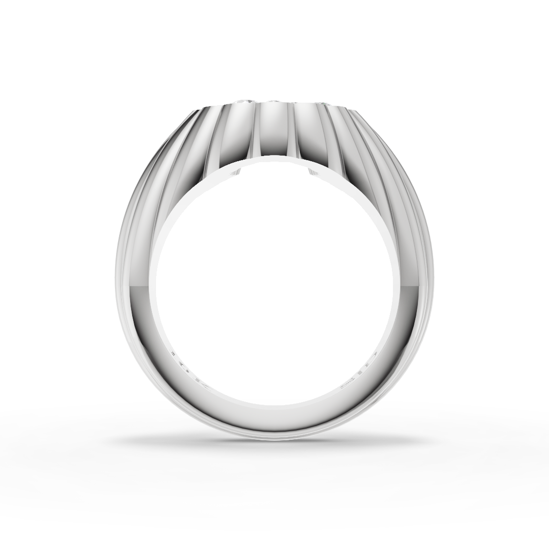 Silver Domed Petal Horseshoe Ring