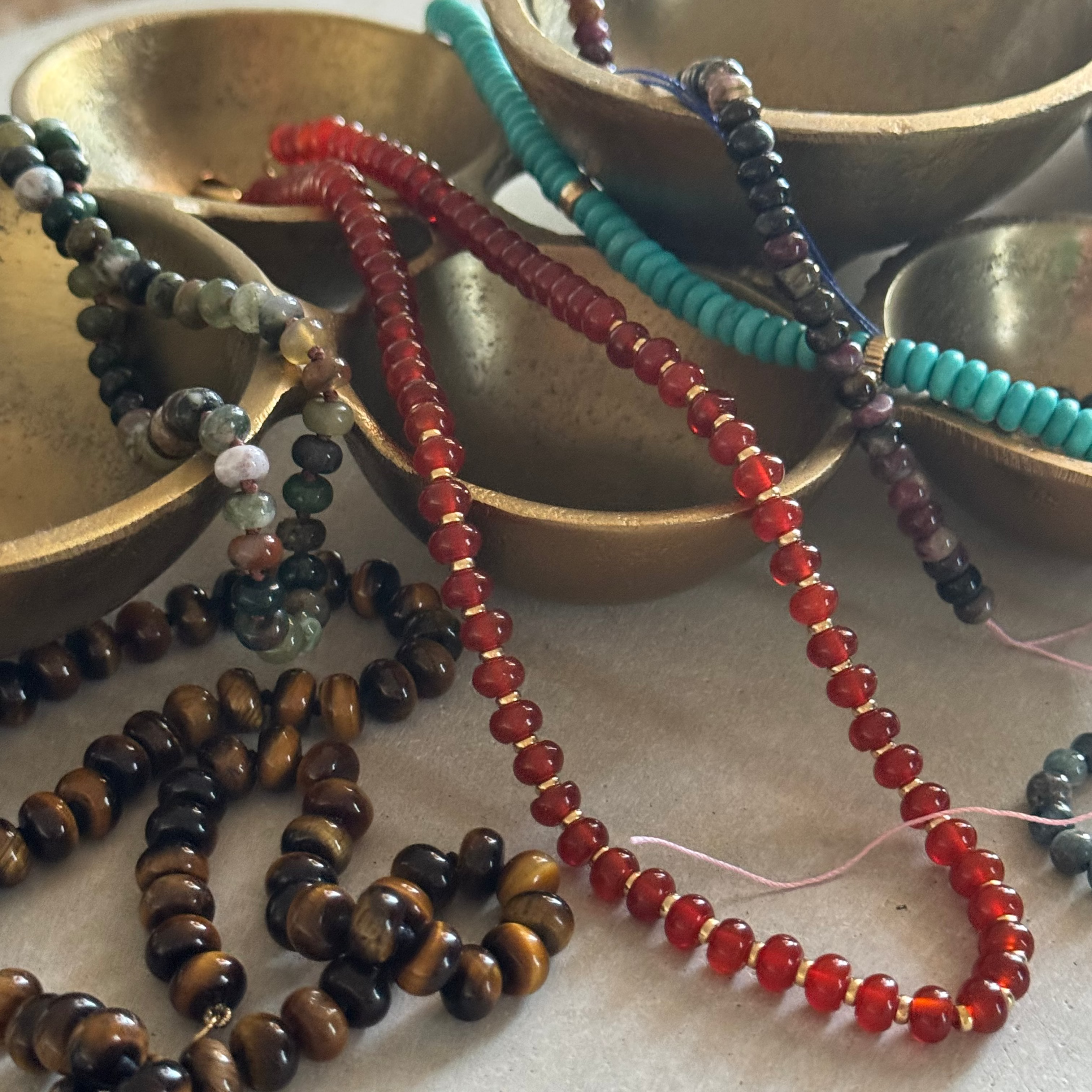 Red Agate & Gold Beaded Necklace