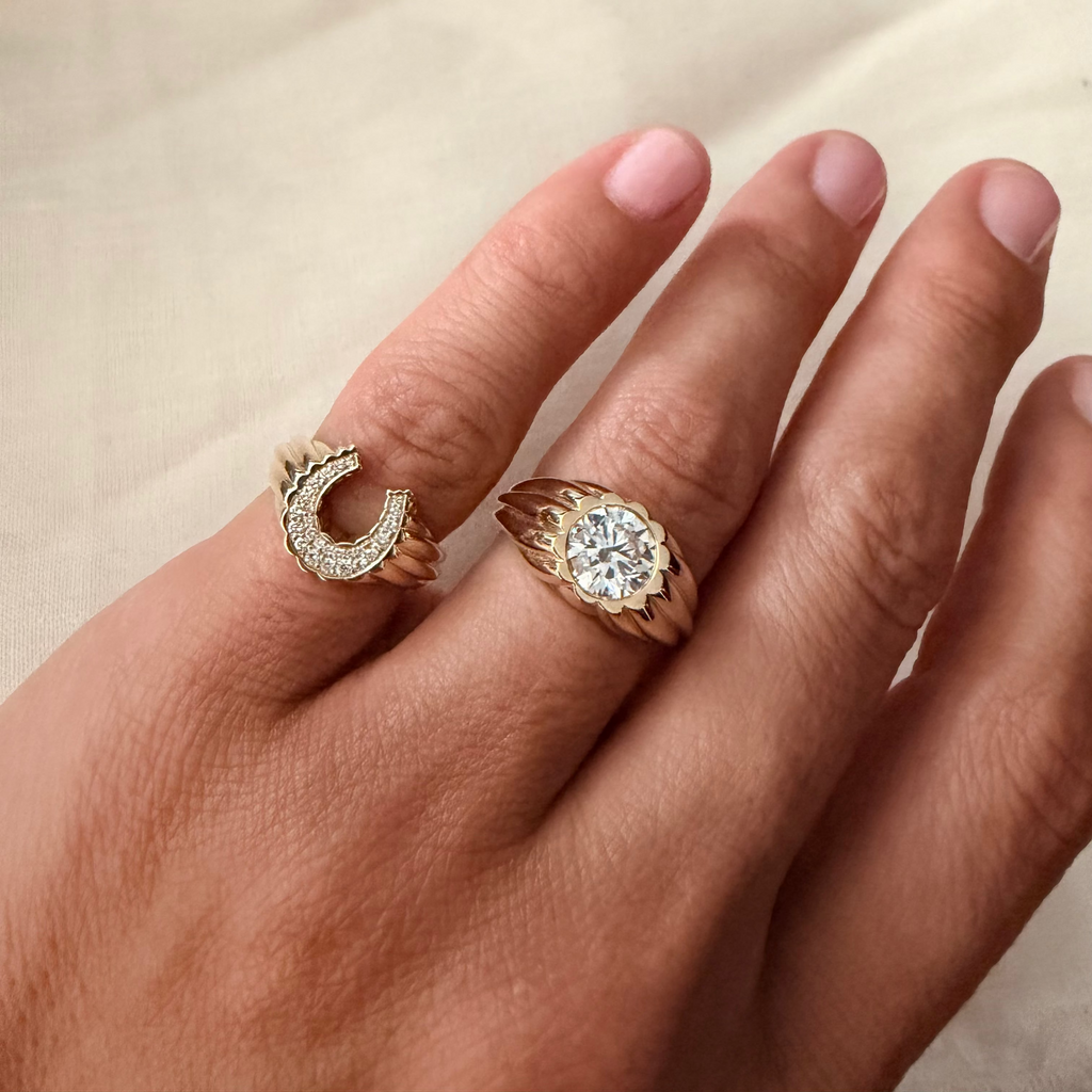 Domed Petal Horseshoe Ring