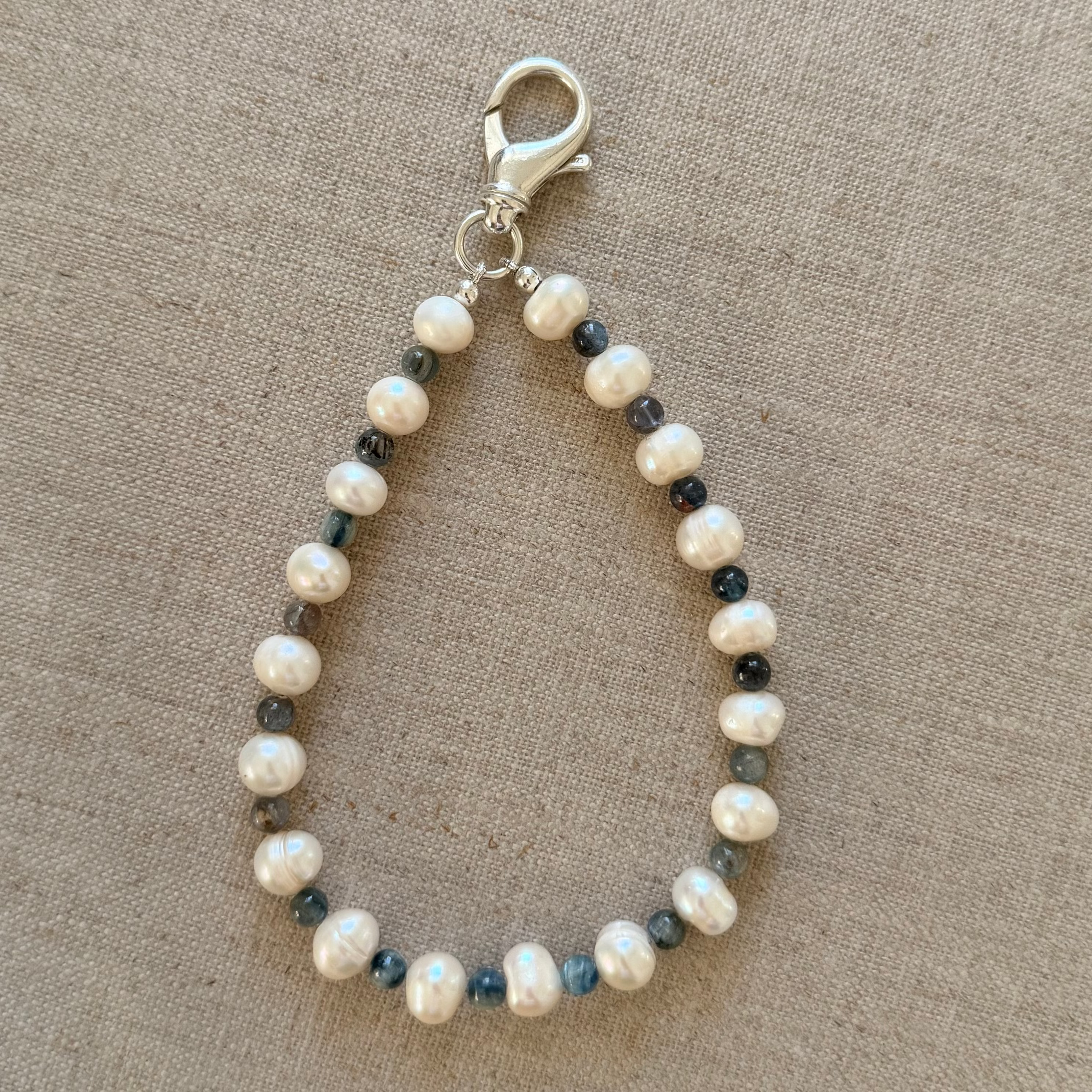 Freshwater Pearl & Blue Kyanite Keychain