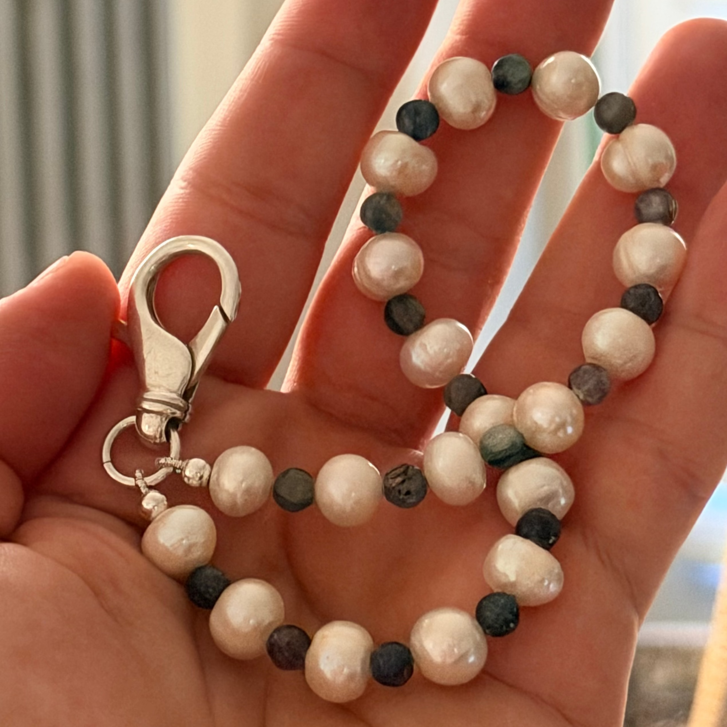 Freshwater Pearl & Blue Kyanite Keychain