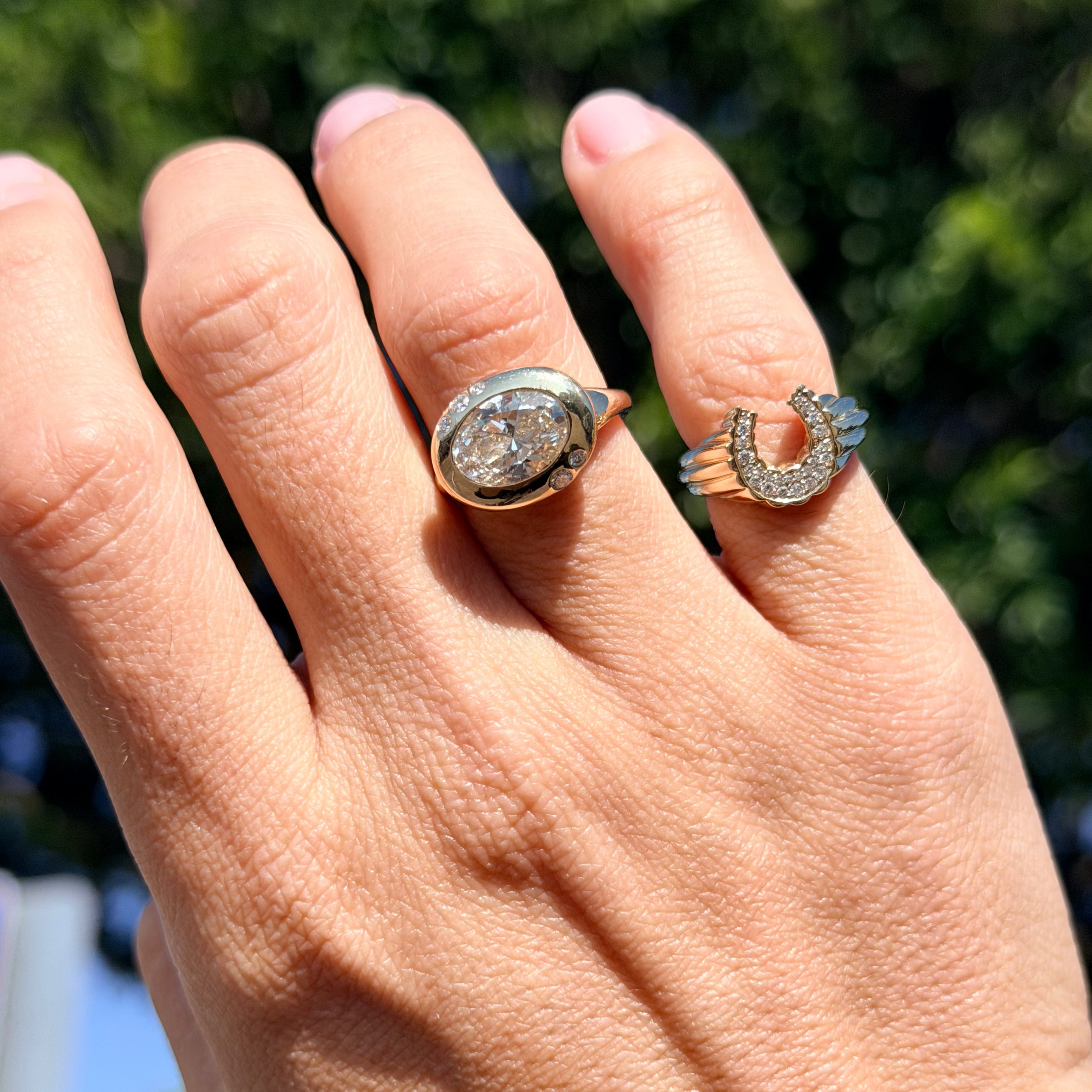 Domed Petal Horseshoe Ring