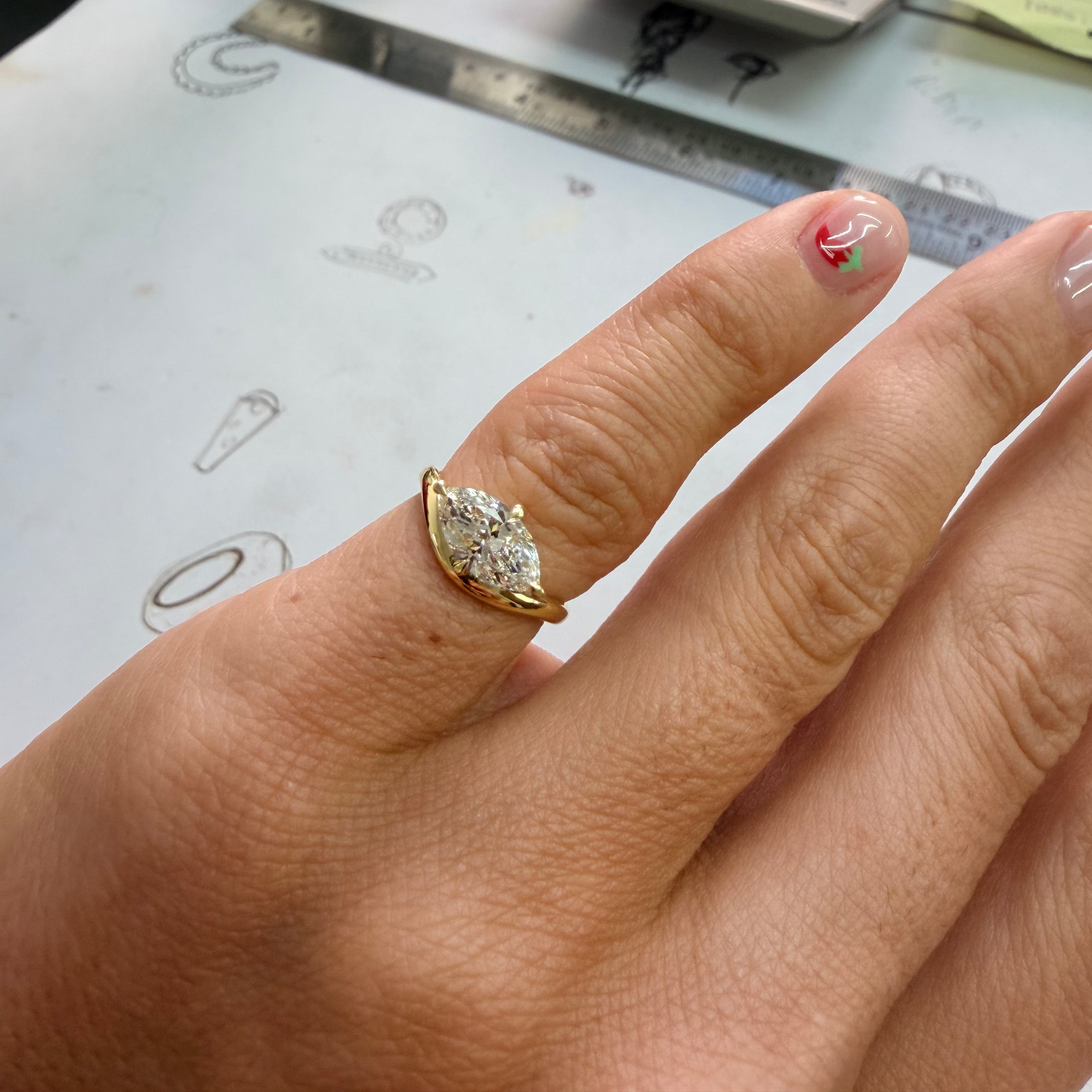 Custom Marquise Perch Ring