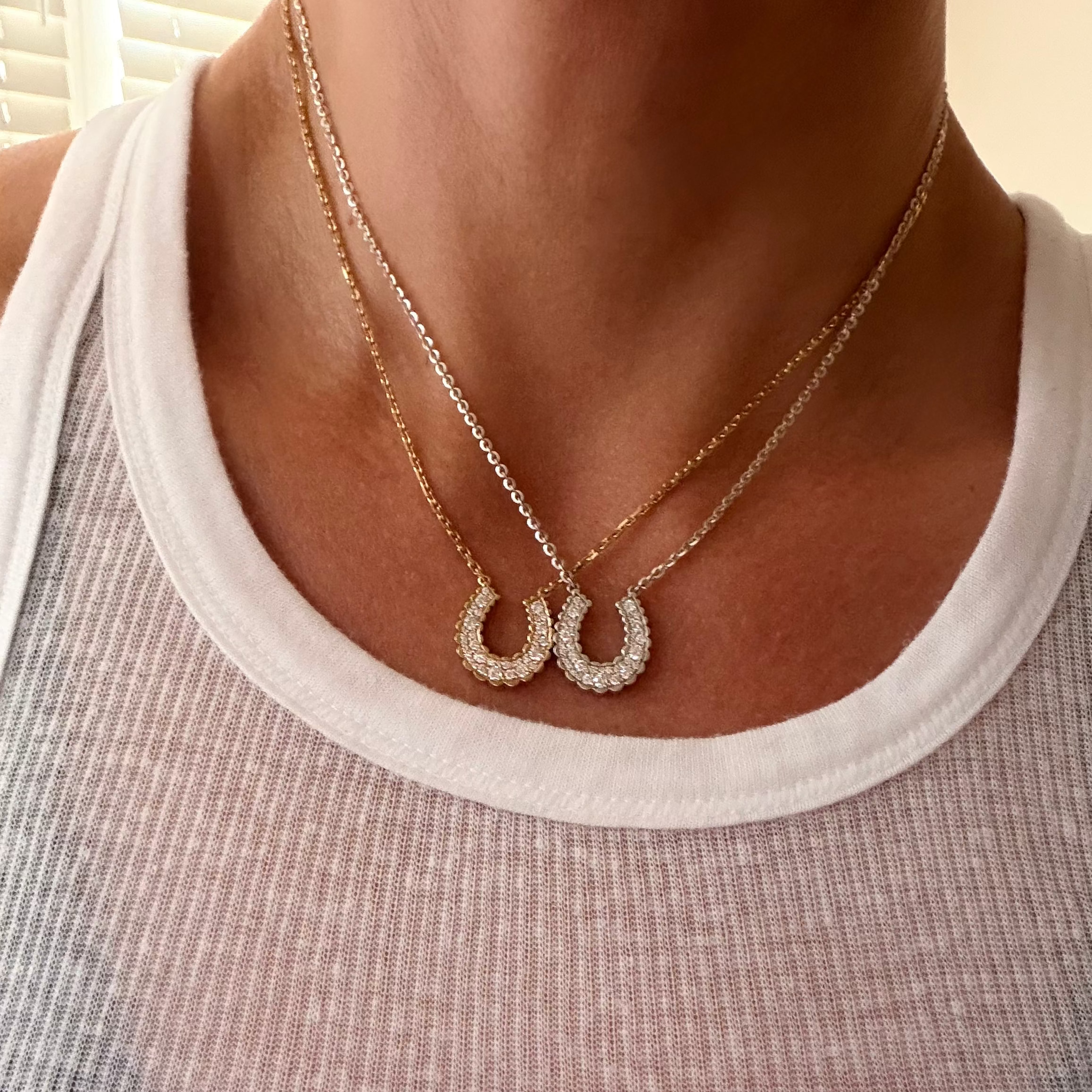 Silver Domed Petal Horseshoe Pendant