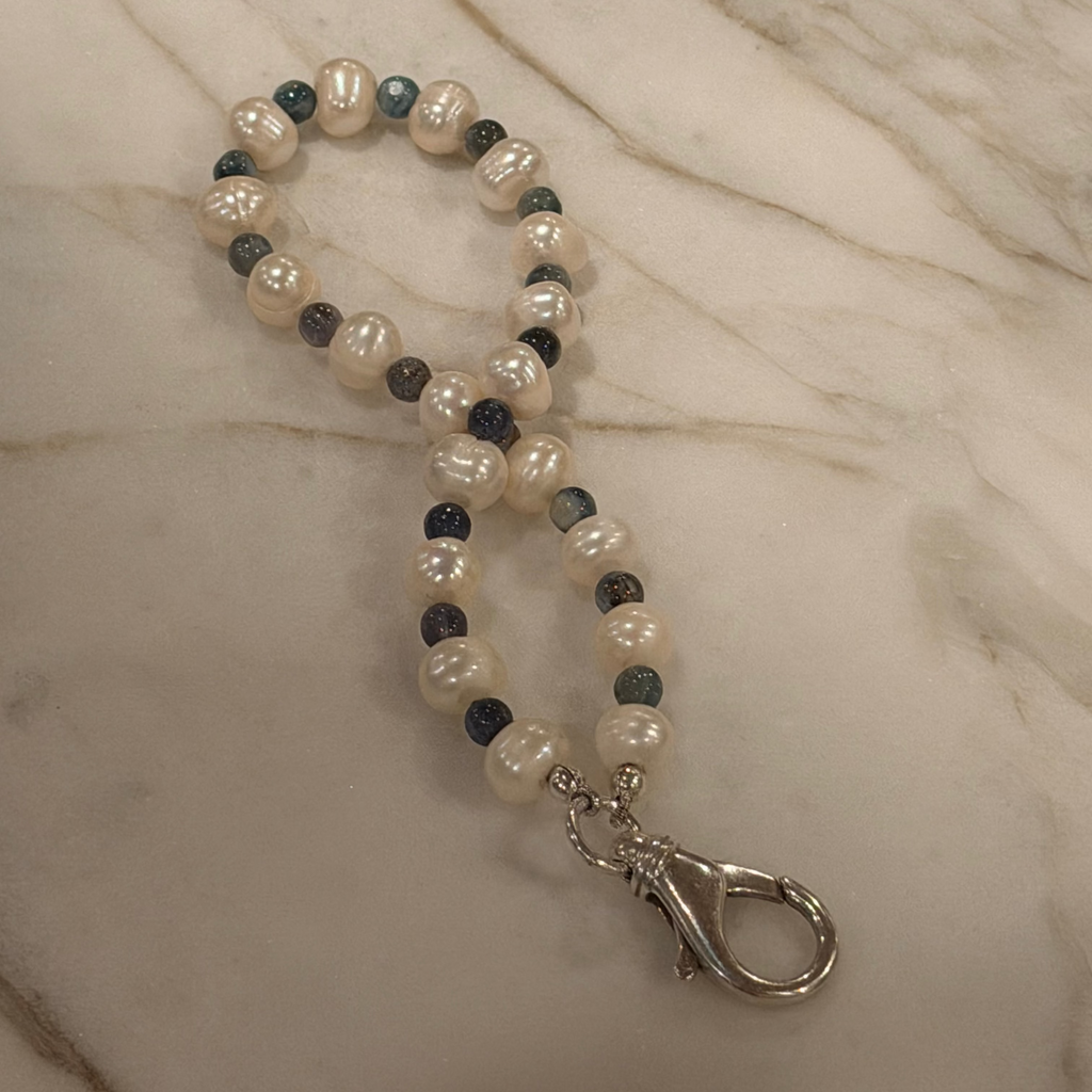 Freshwater Pearl & Blue Kyanite Keychain