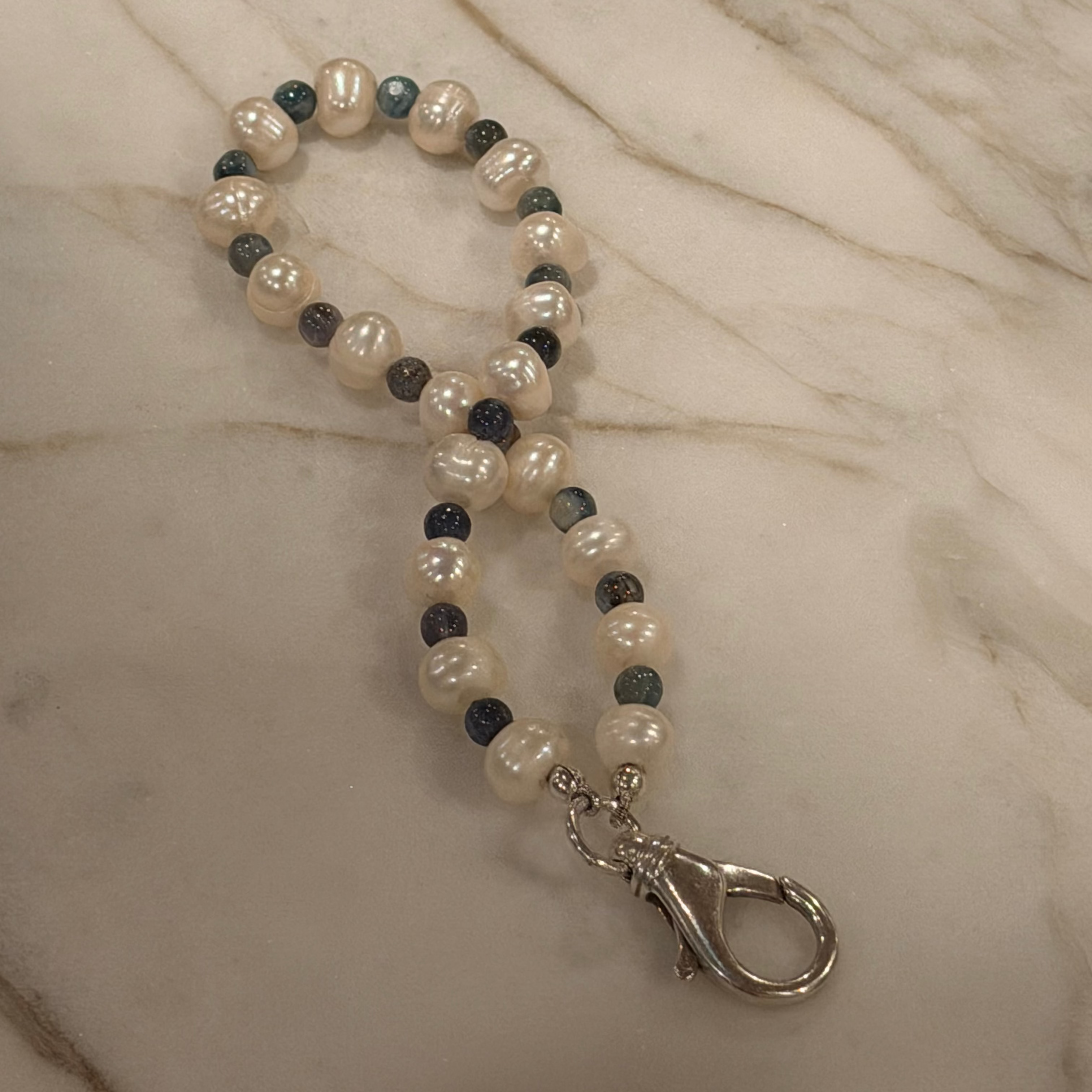 Freshwater Pearl & Blue Kyanite Keychain