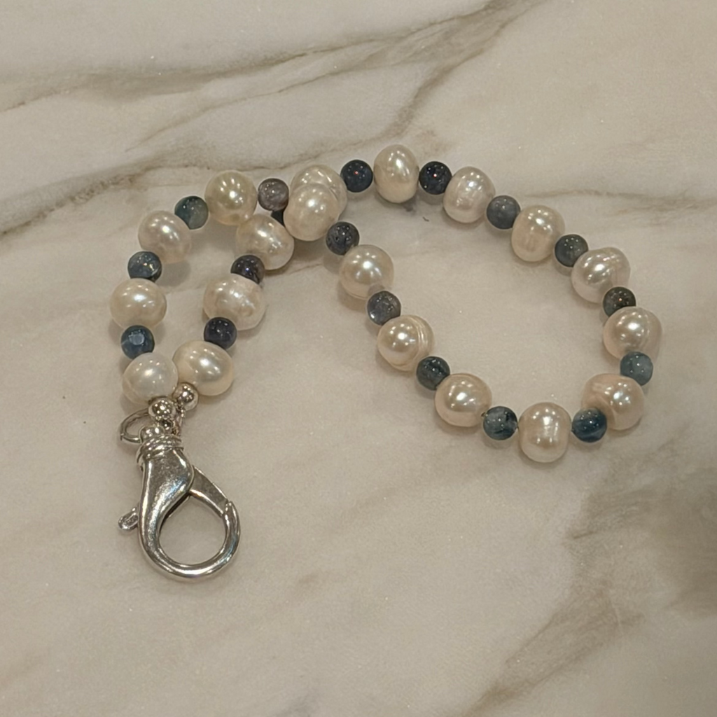 Freshwater Pearl & Blue Kyanite Keychain