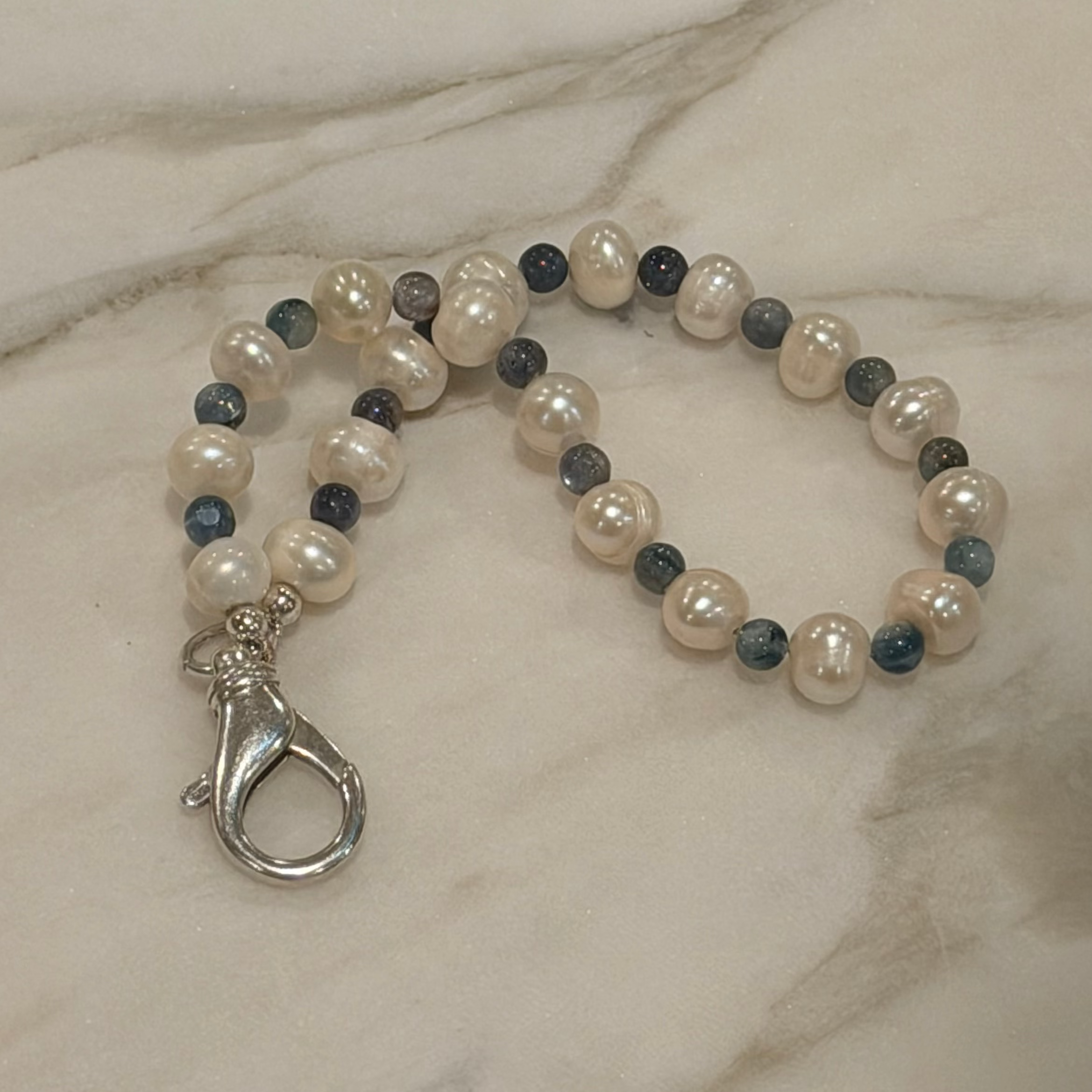 Freshwater Pearl & Blue Kyanite Keychain