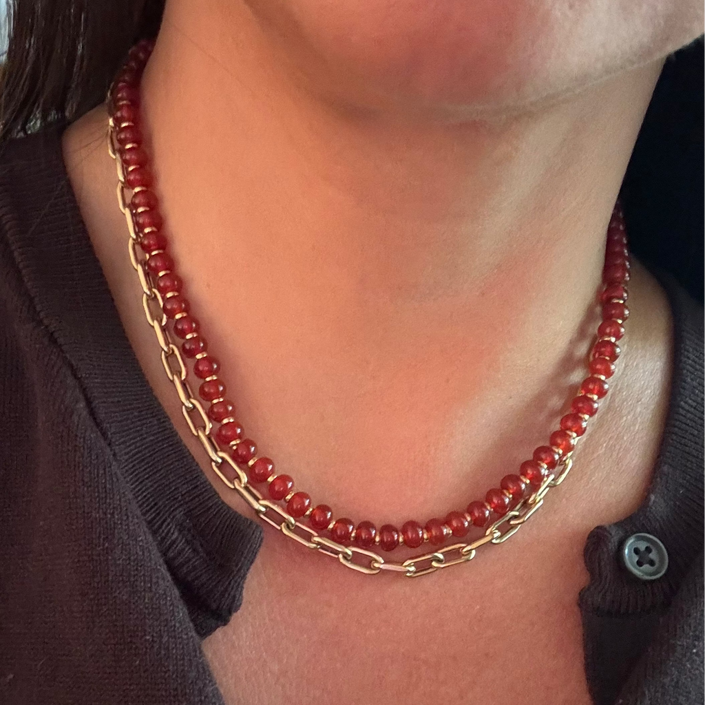 Red Agate & Gold Beaded Necklace