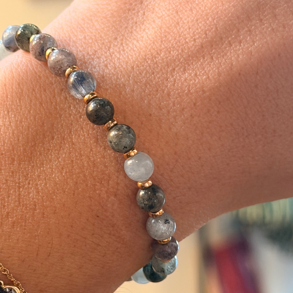 Blue Kyanite & Gold Beaded Bracelet