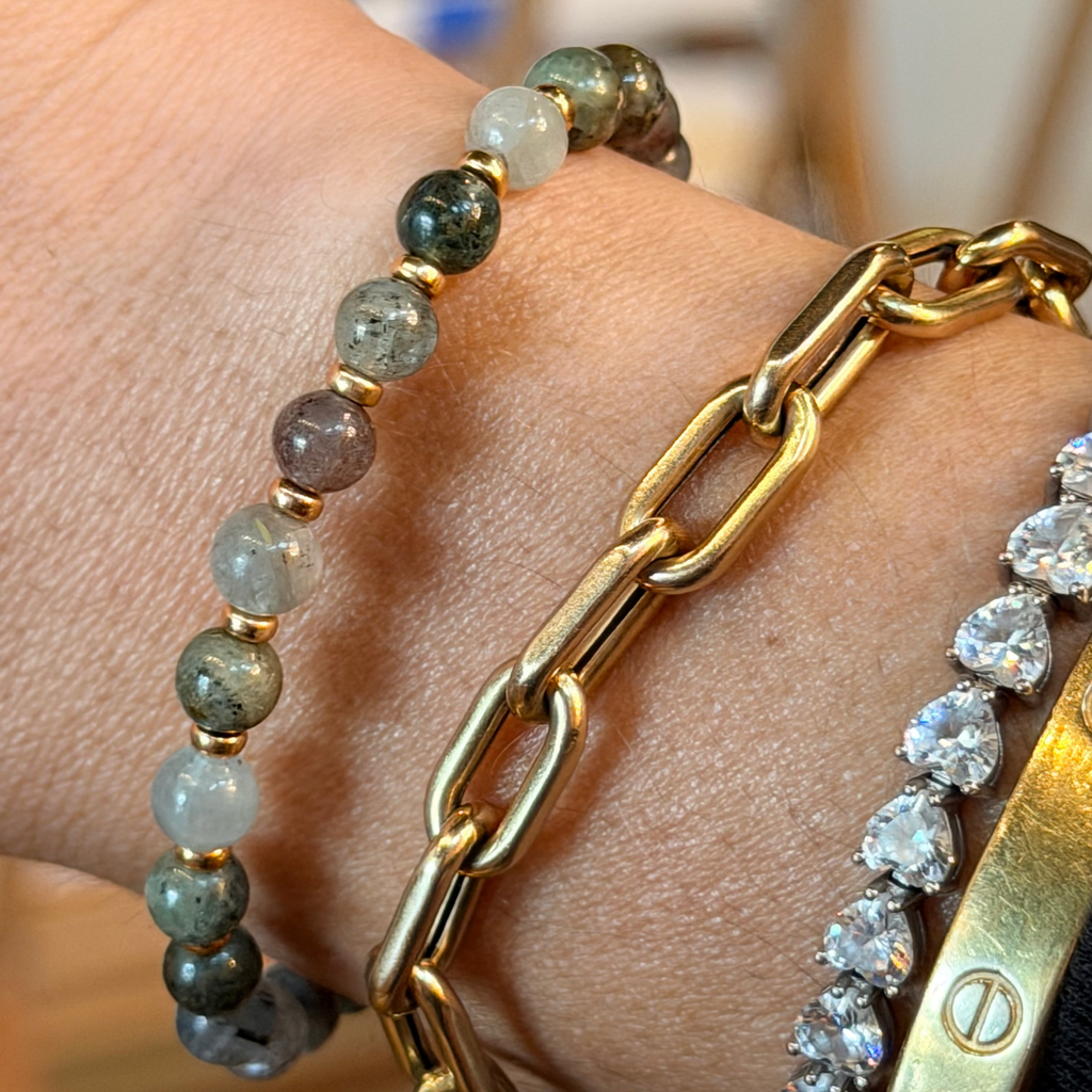 Blue Kyanite & Gold Beaded Bracelet