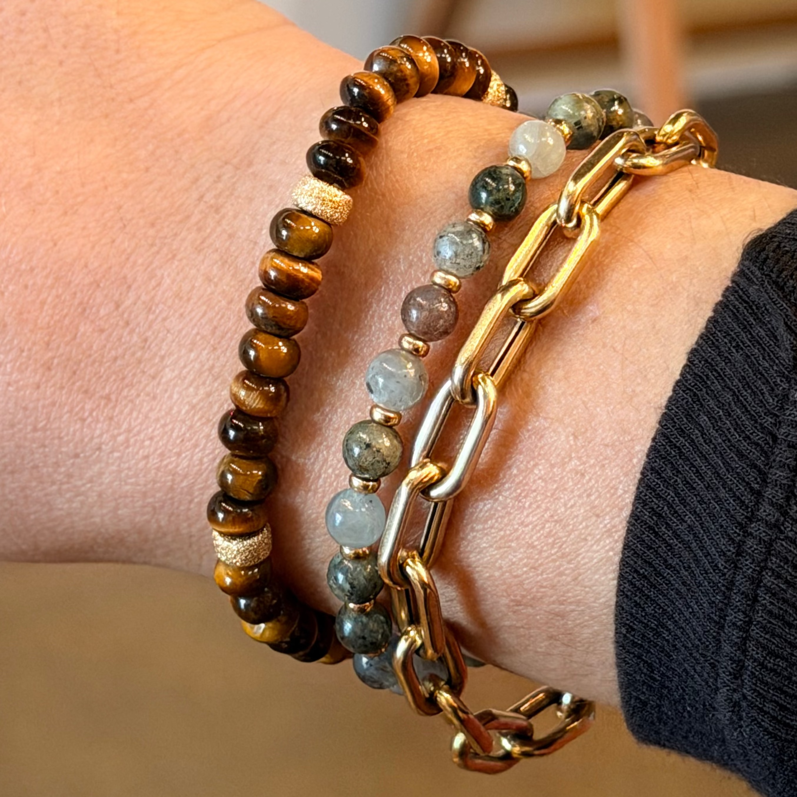 Blue Kyanite & Gold Beaded Bracelet