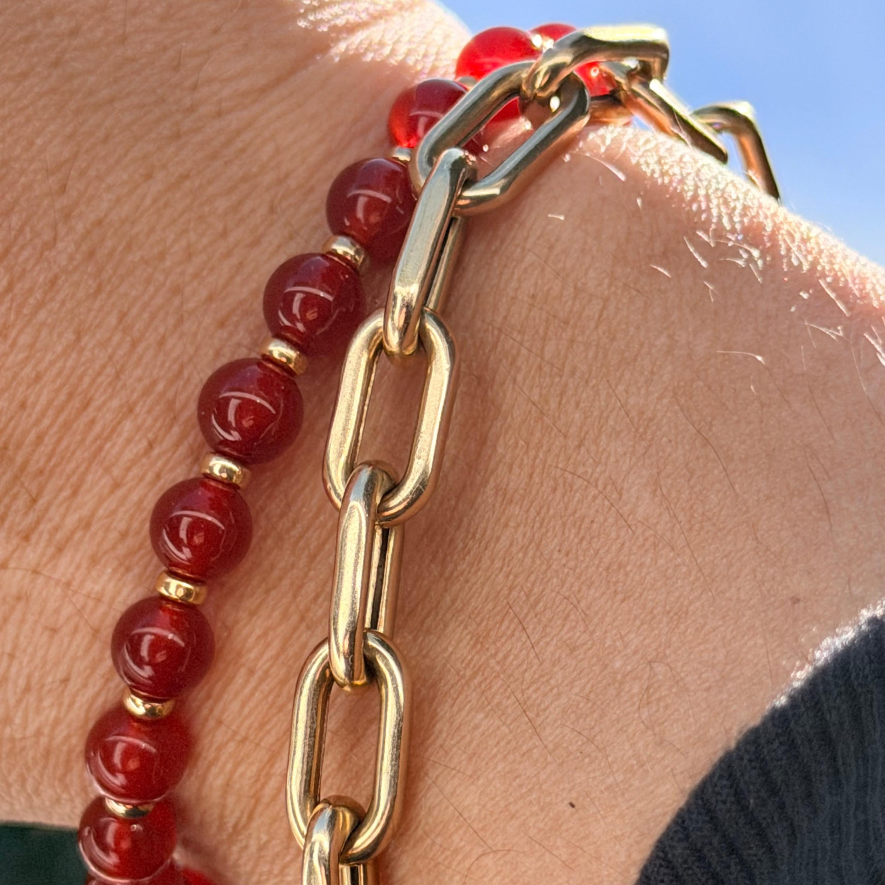 Red Agate & Gold Beaded Bracelet