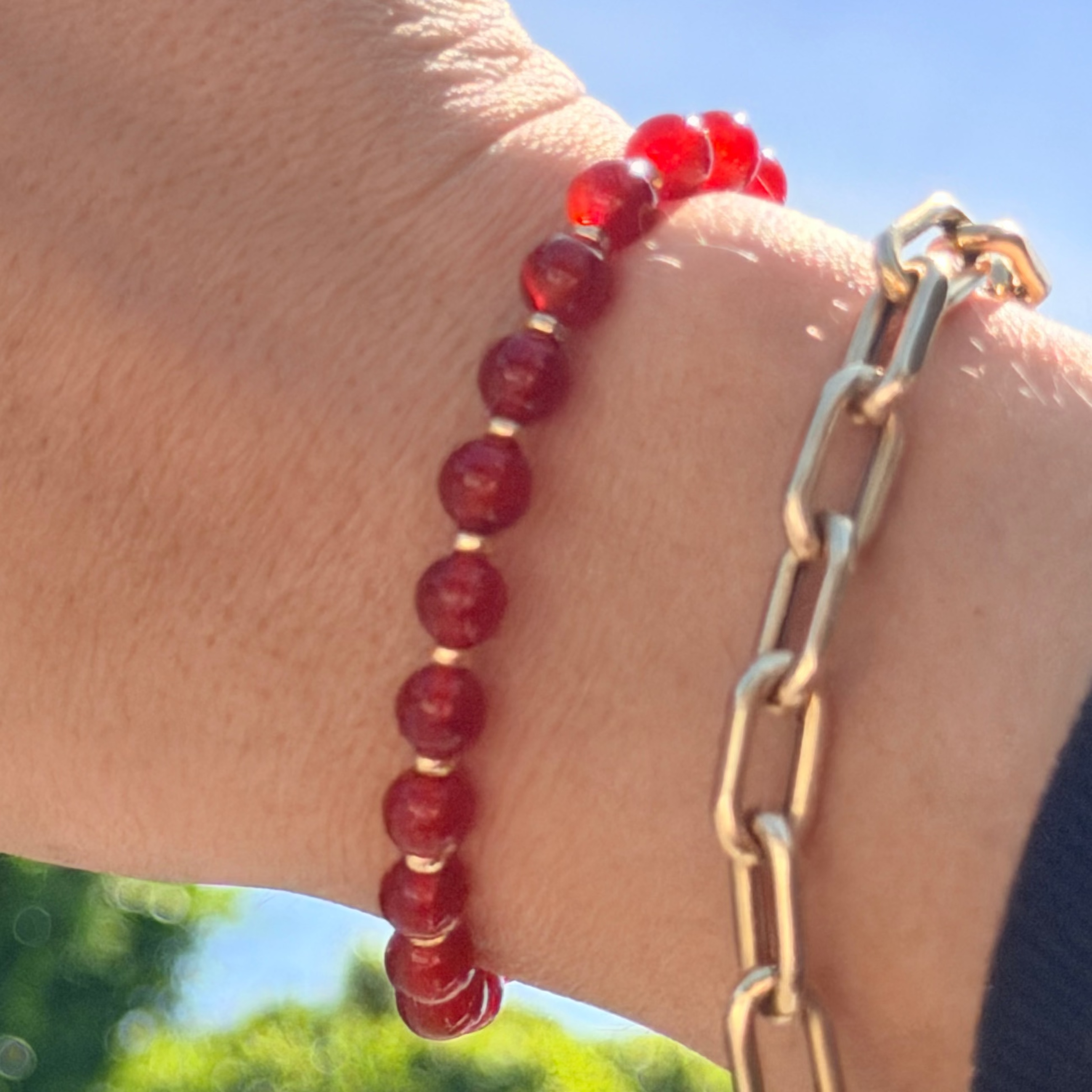 Red Agate & Gold Beaded Bracelet