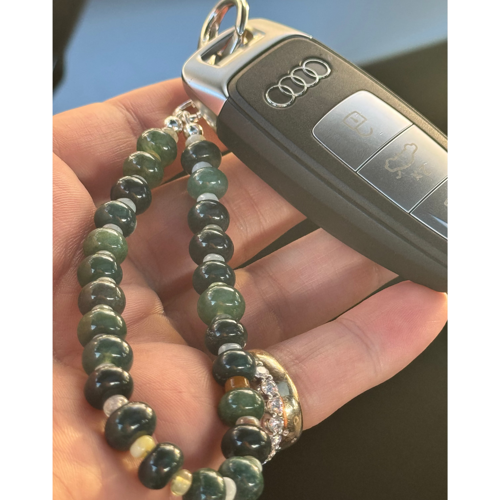 Moss Agate & Yellow Jade Keychain