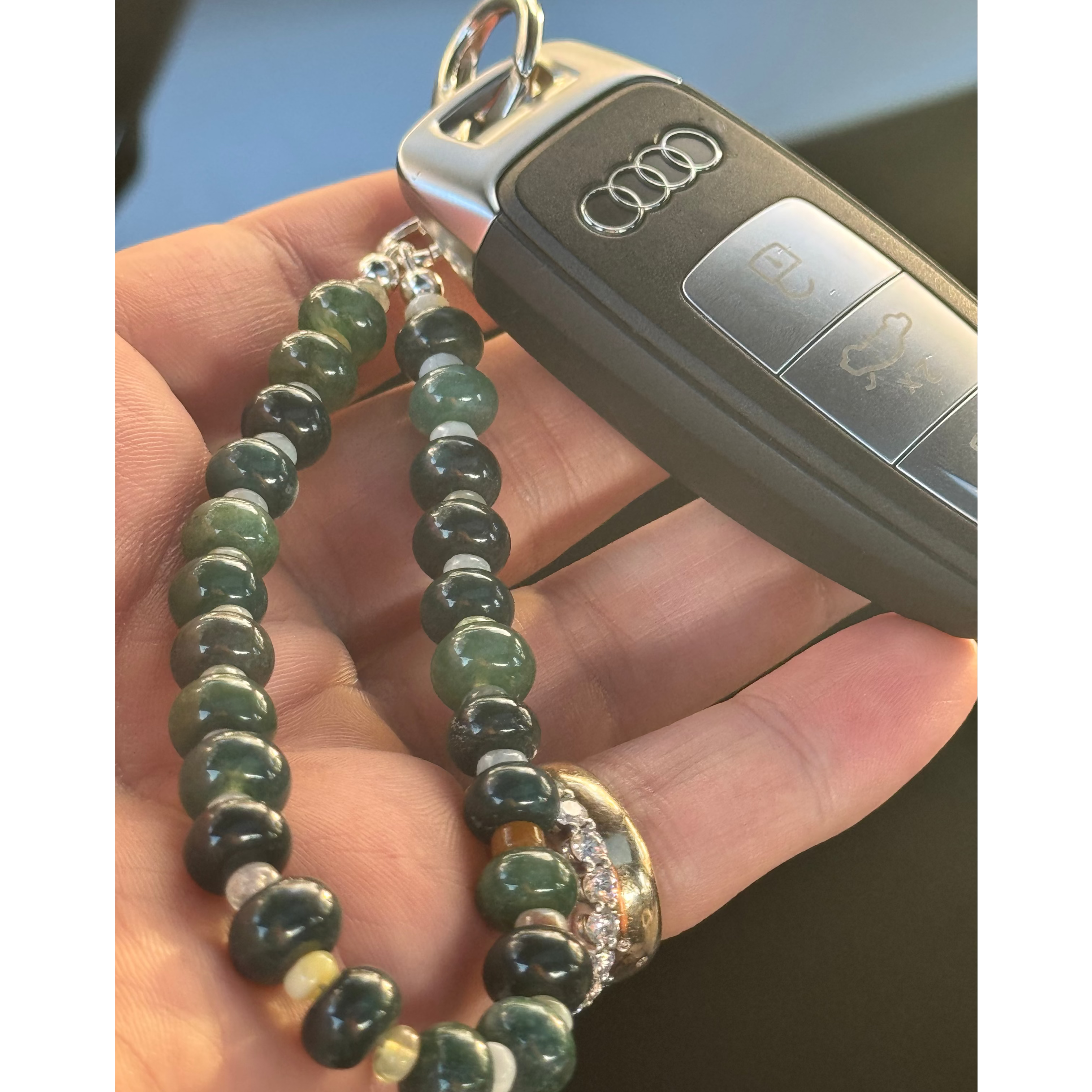 Moss Agate & Yellow Jade Keychain