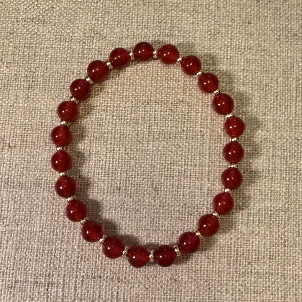 Red Agate & Gold Beaded Bracelet