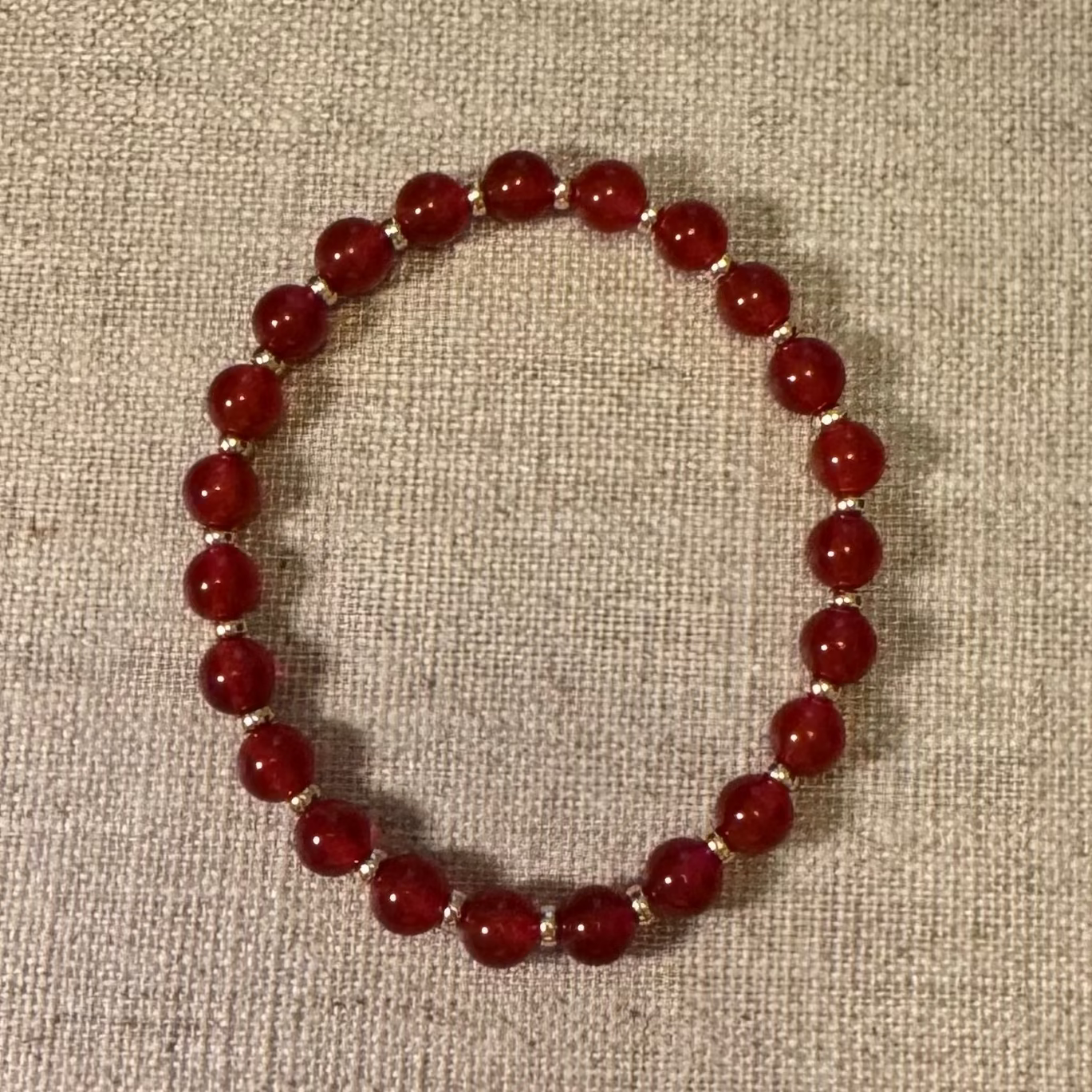 Red Agate & Gold Beaded Bracelet