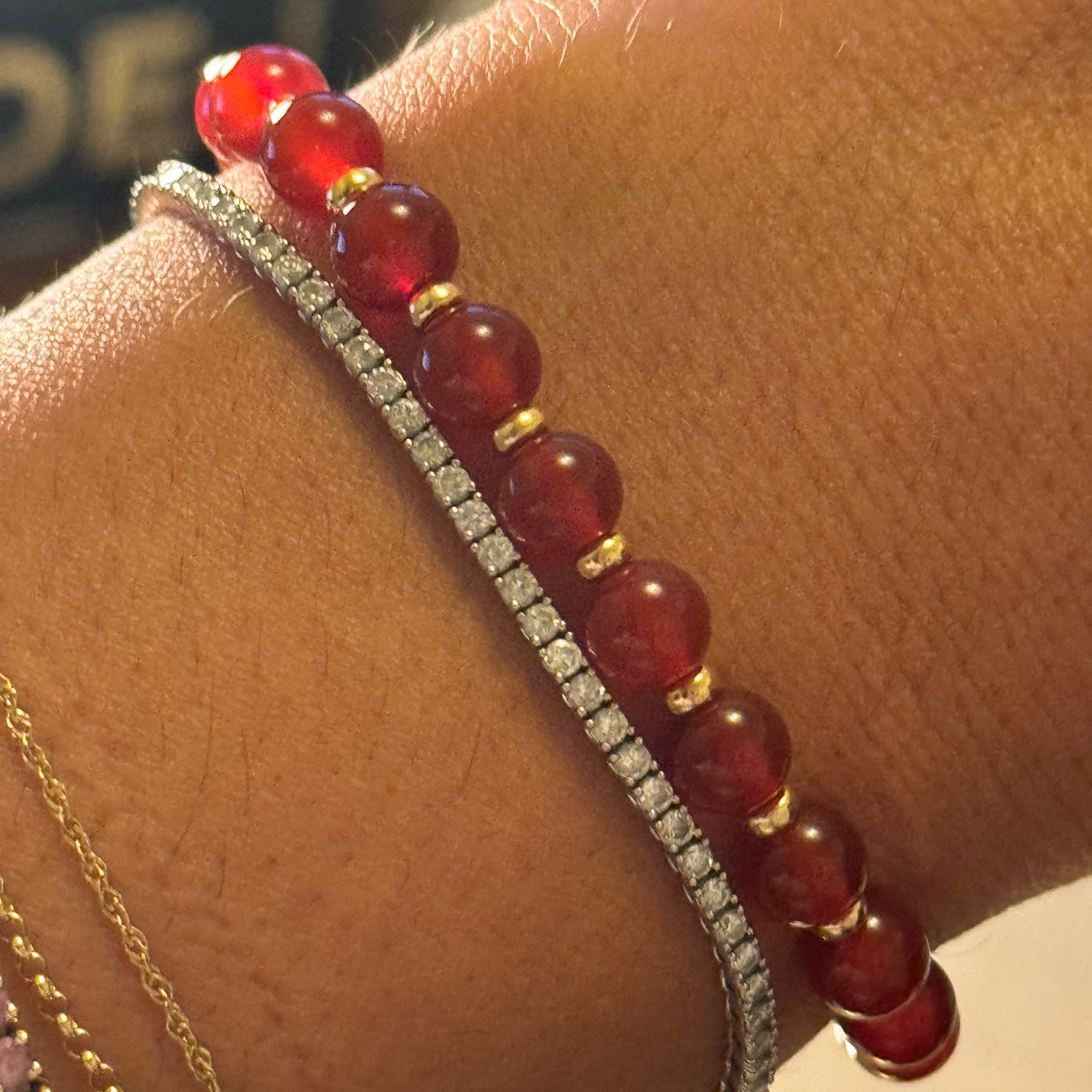 Red Agate & Gold Beaded Bracelet
