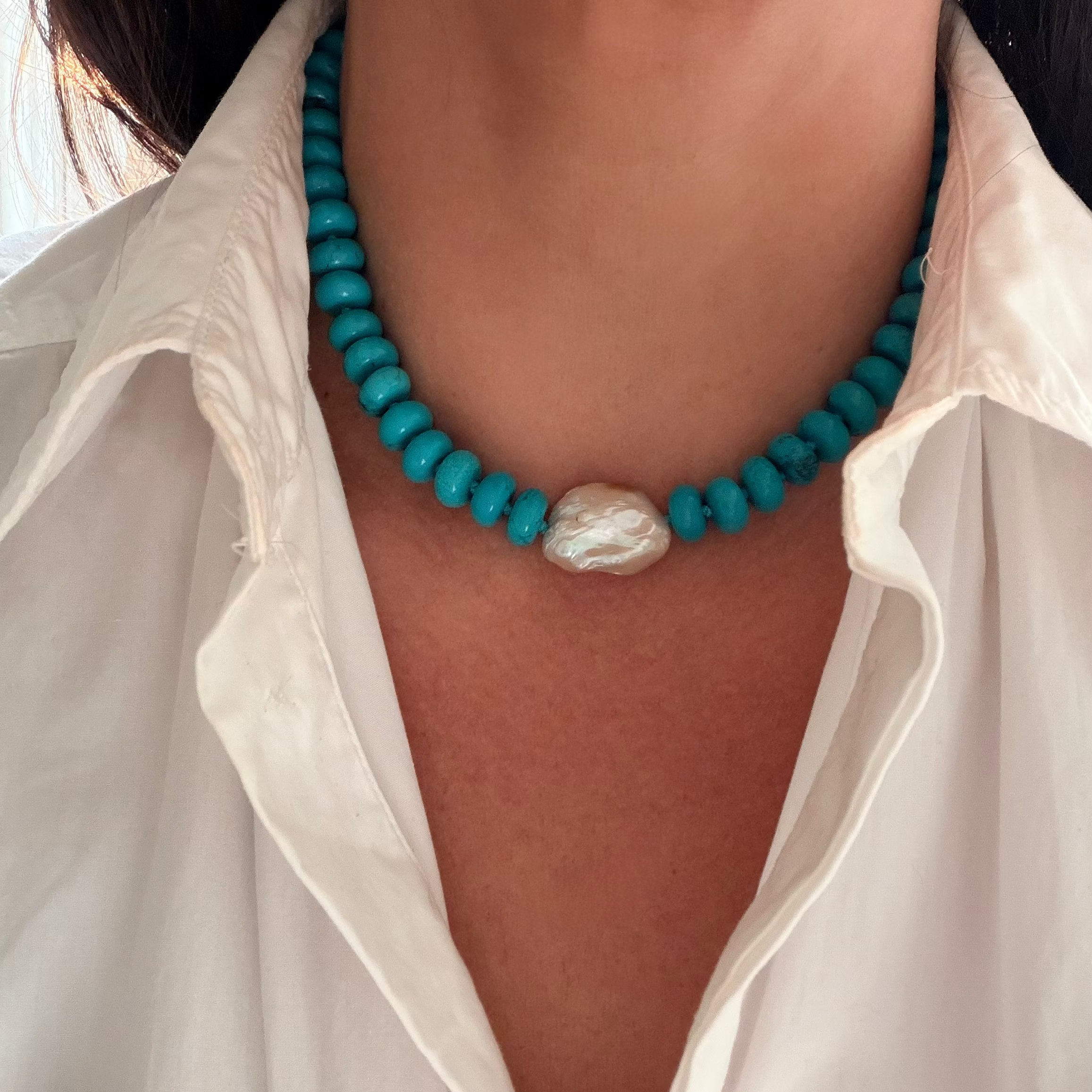 Turquoise & Baroque Pearl Necklace