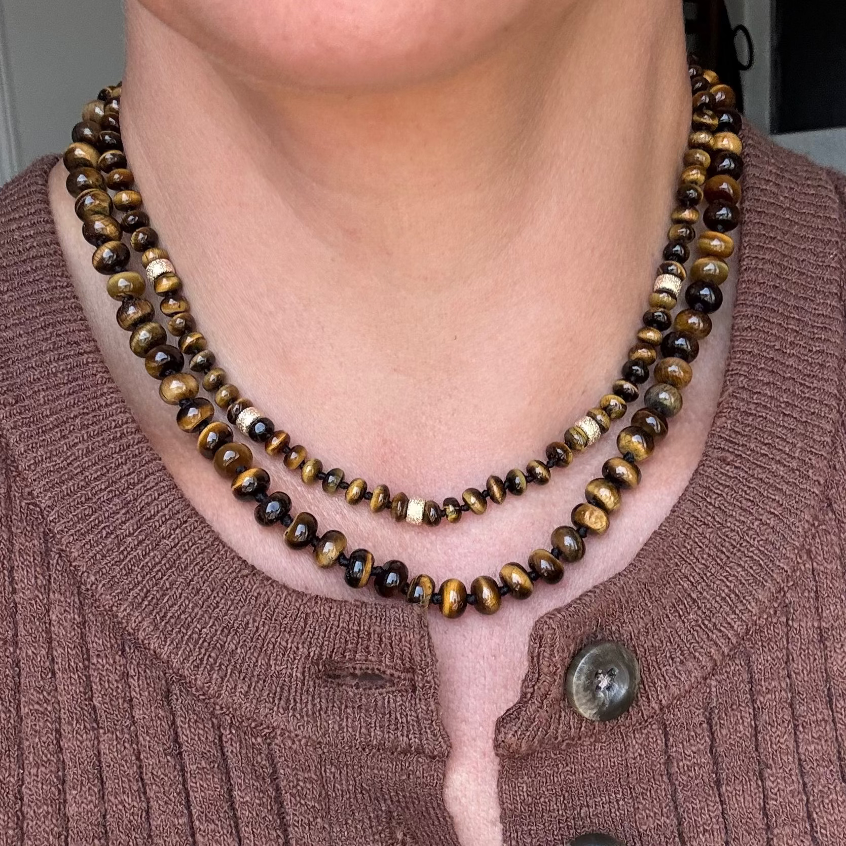 Tiger's Eye & Gold Bead Necklace