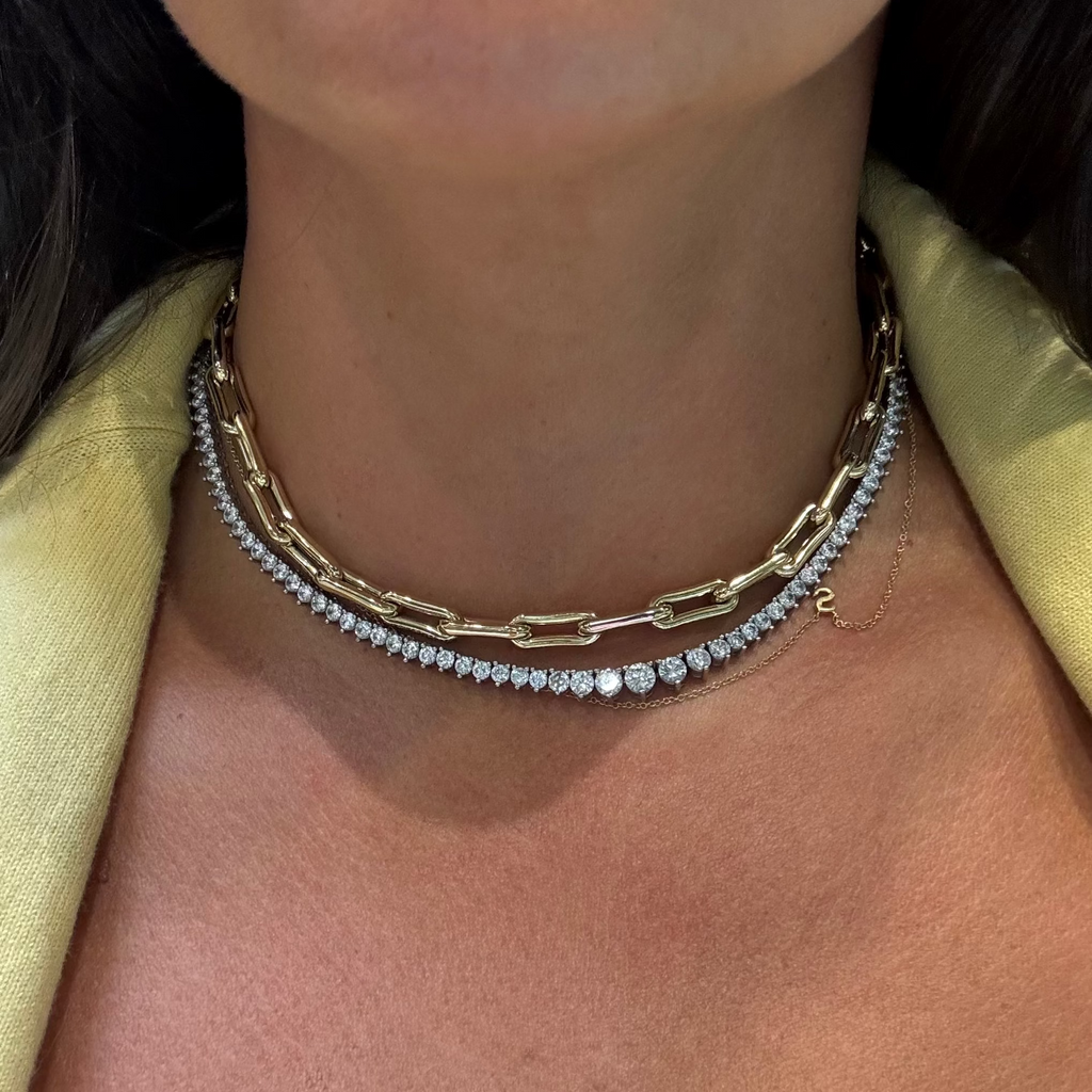 Graduated 3 Prong Lab Diamond Tennis Necklace