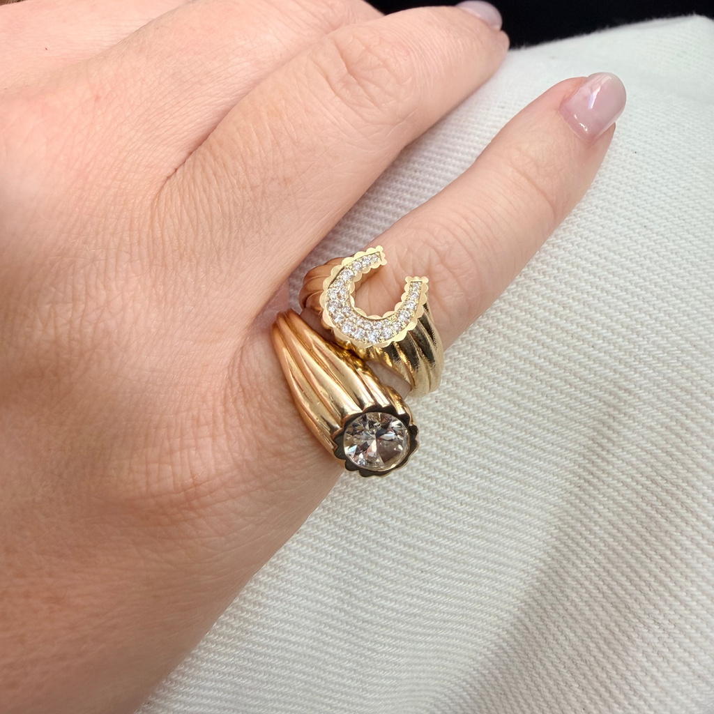 Domed Petal Horseshoe Ring