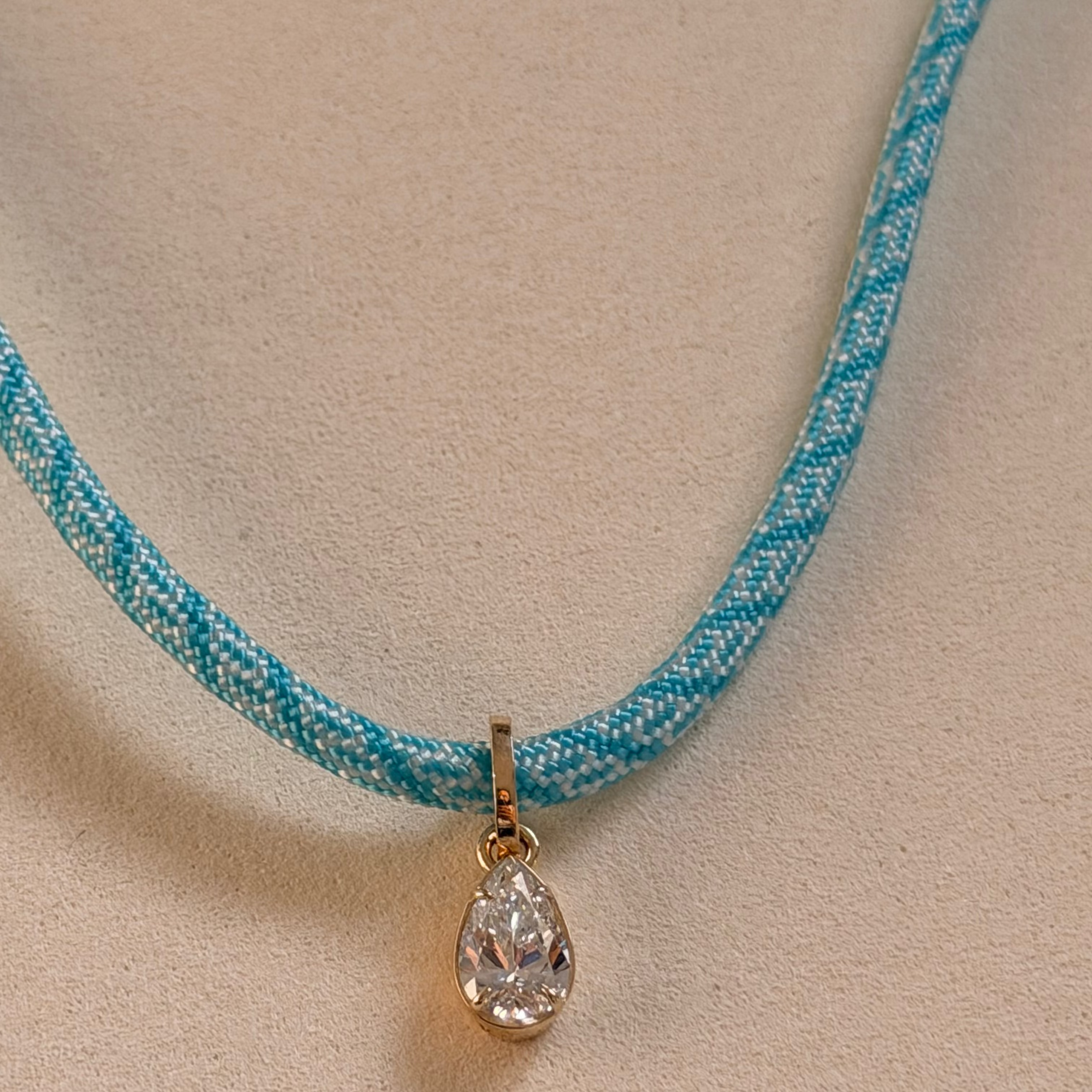 Pear Diamond Charm on Blue Paracord 