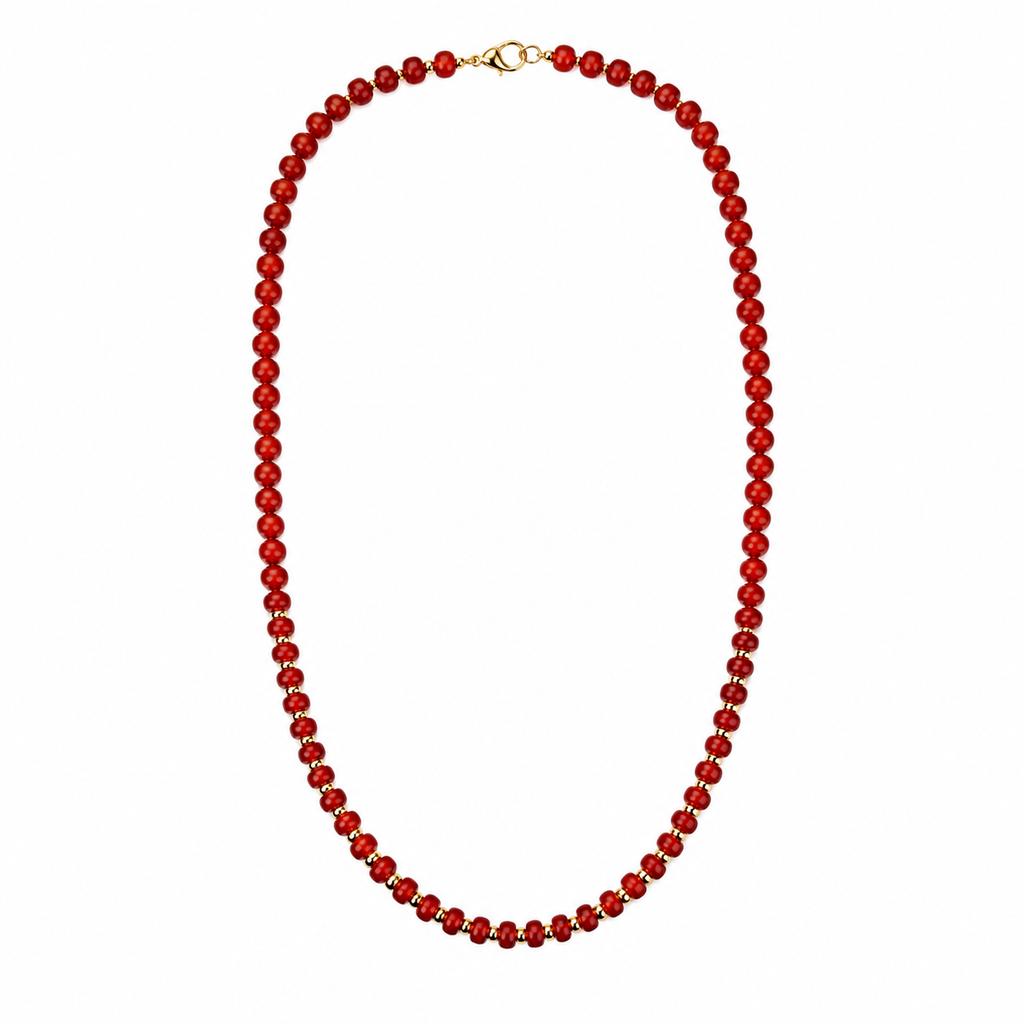 Red Agate & Gold Beaded Necklace