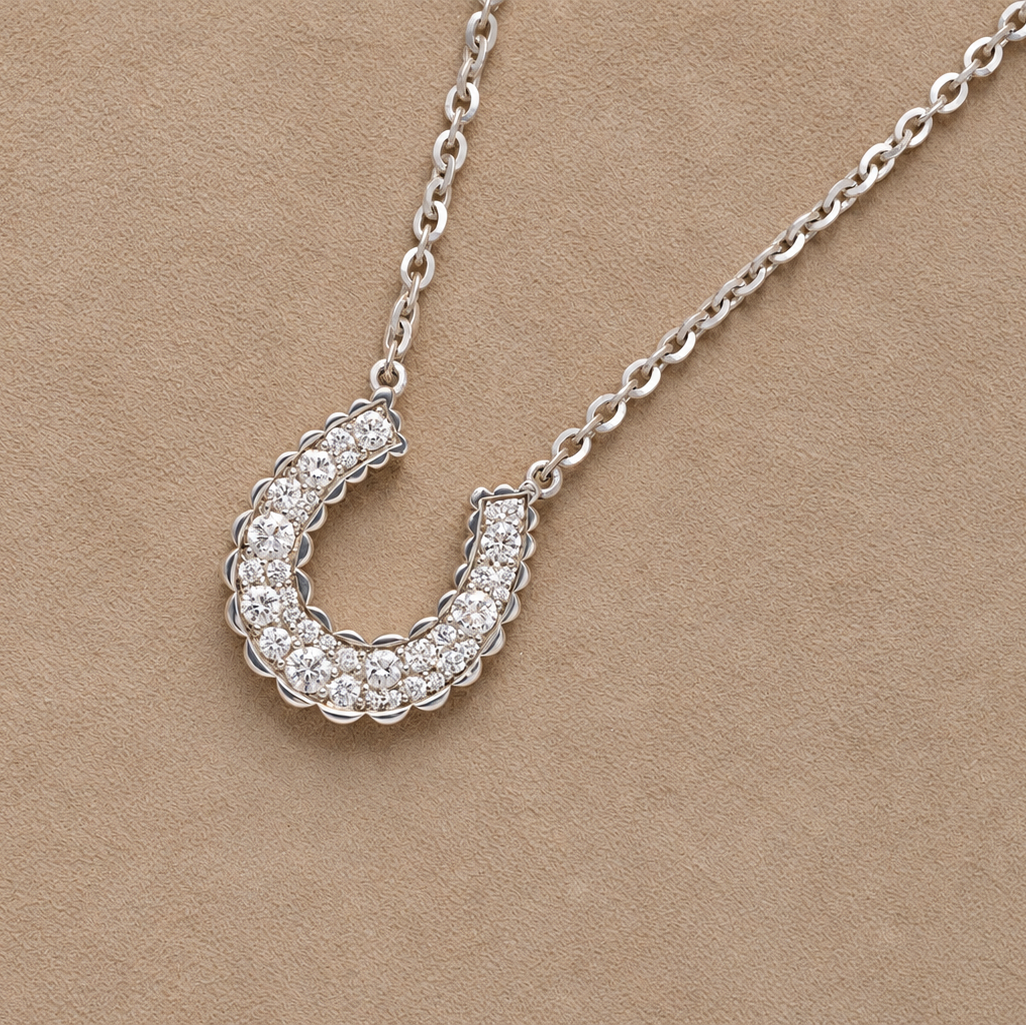 Silver Domed Petal Horseshoe Pendant